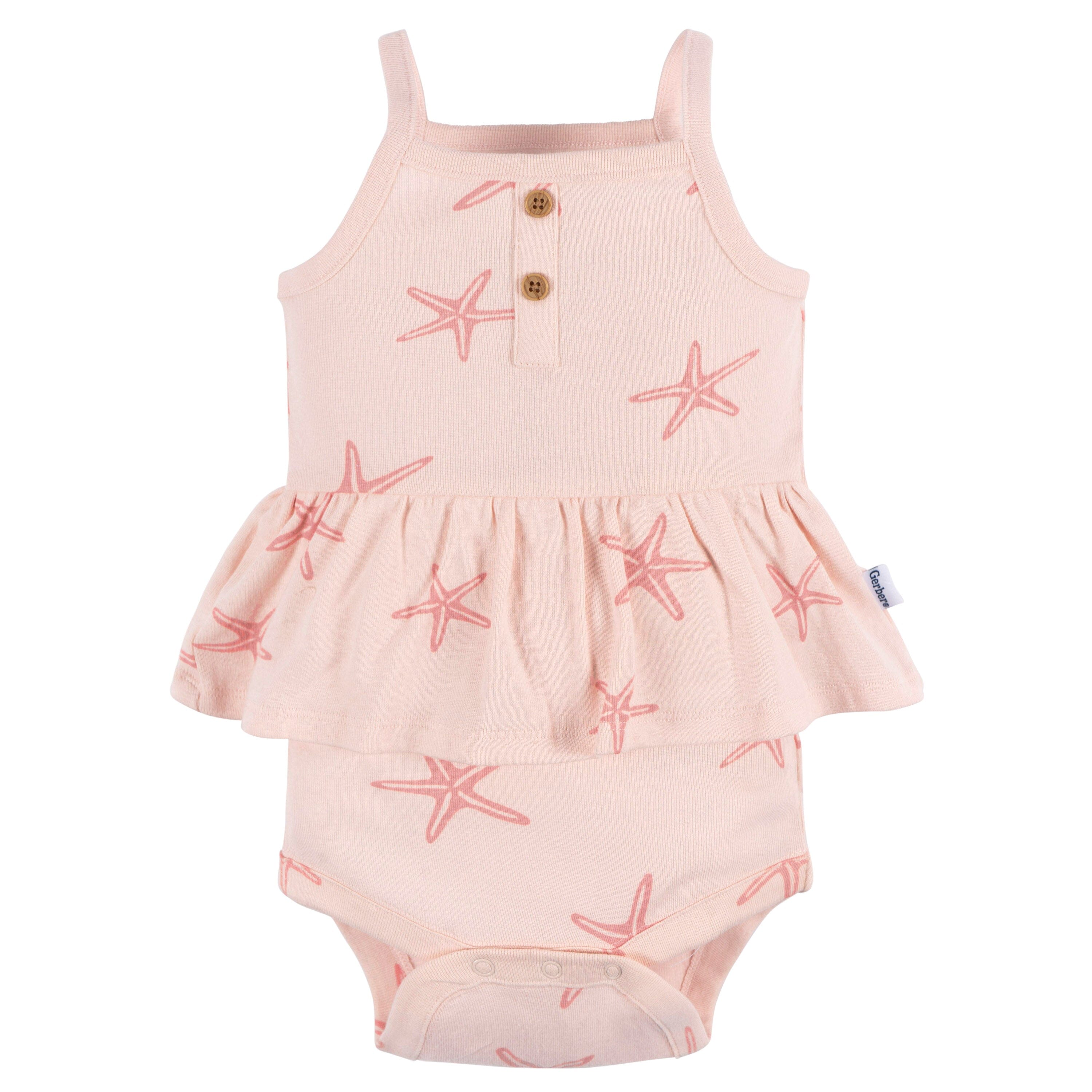 4-Pack Baby Girls Starfish Sleeveless Onesies Bodysuits