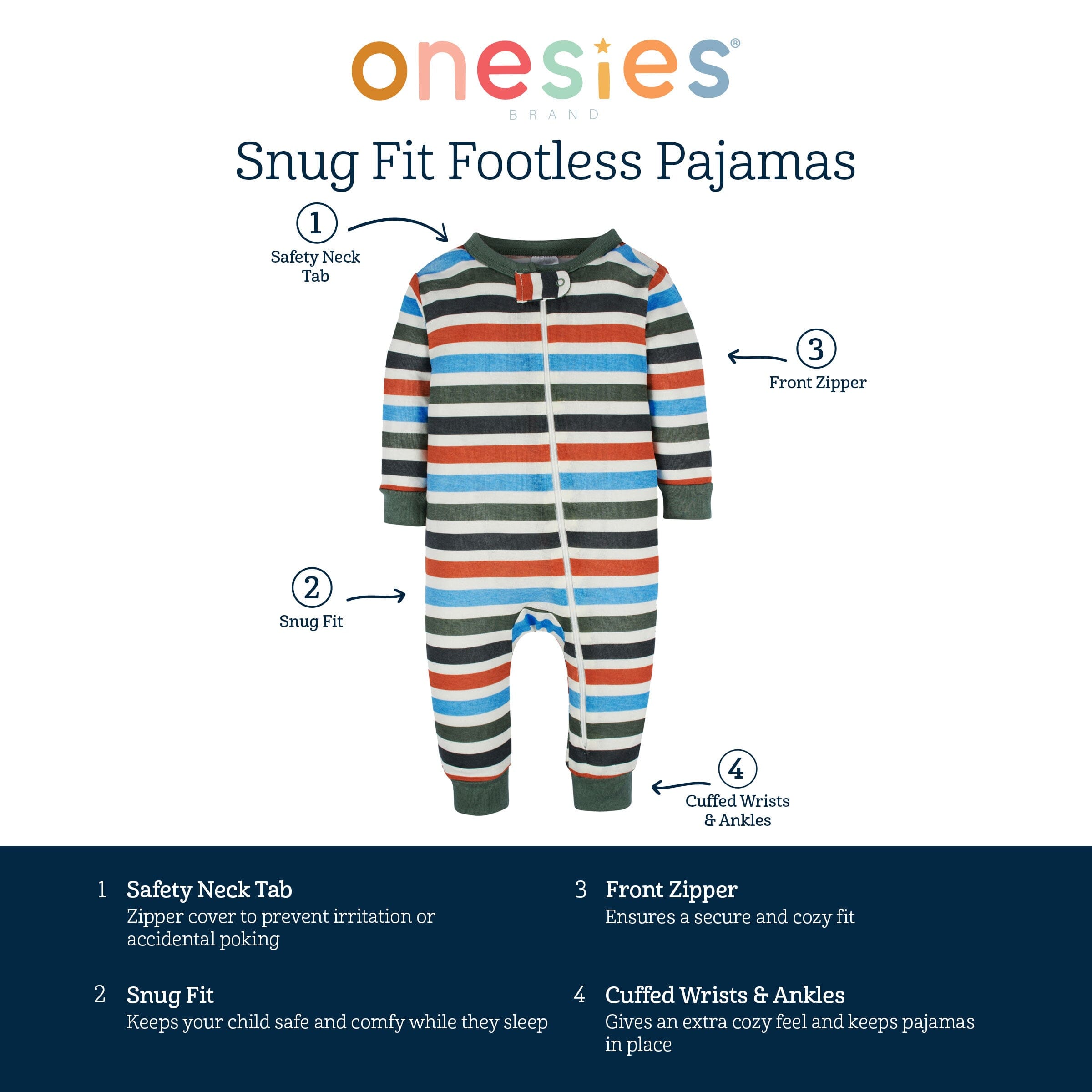 3-Pack Baby Boys Safari Footless Pajamas