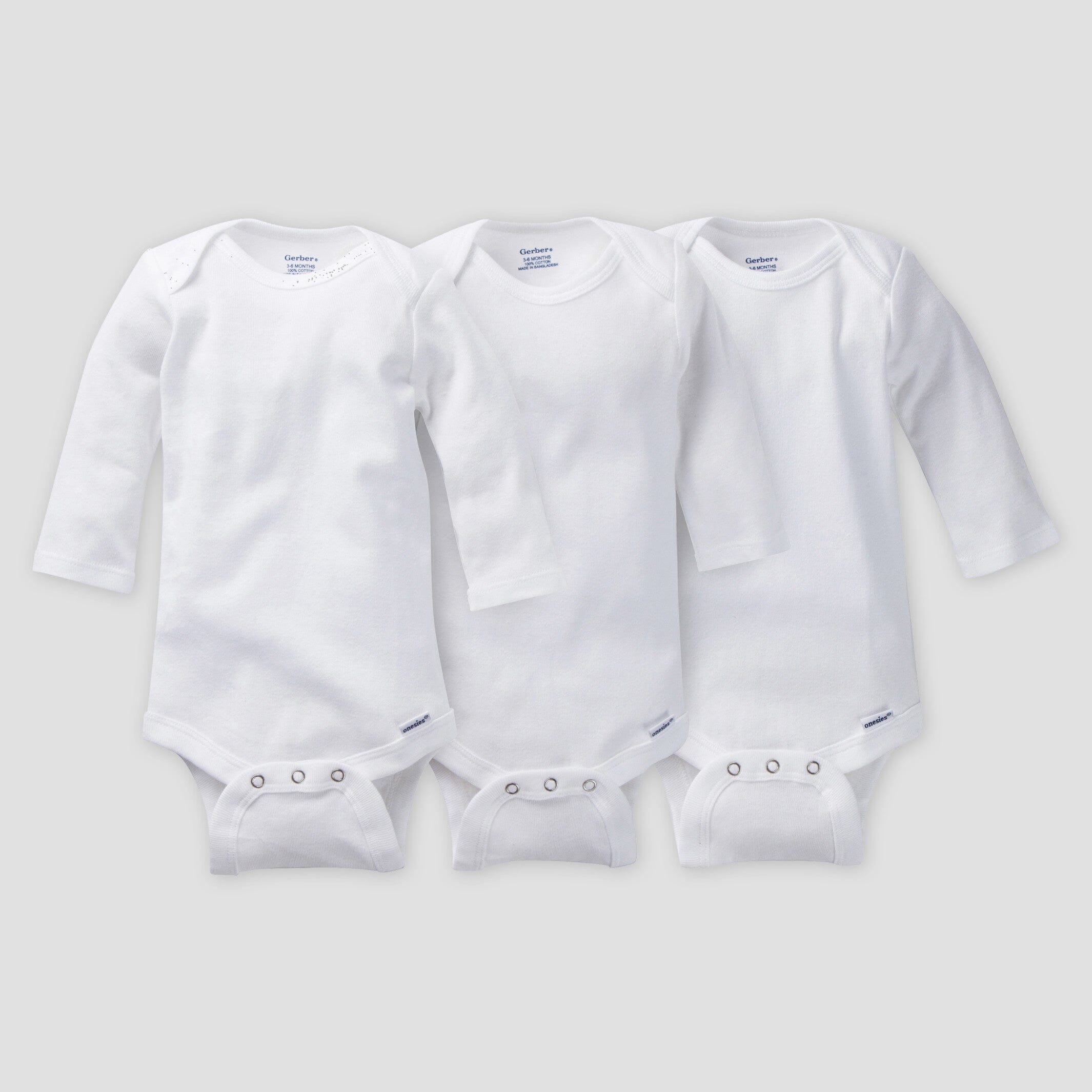 3-Pack Baby Neutral White Organic Onesies Brand Long Sleeve Bodysuits