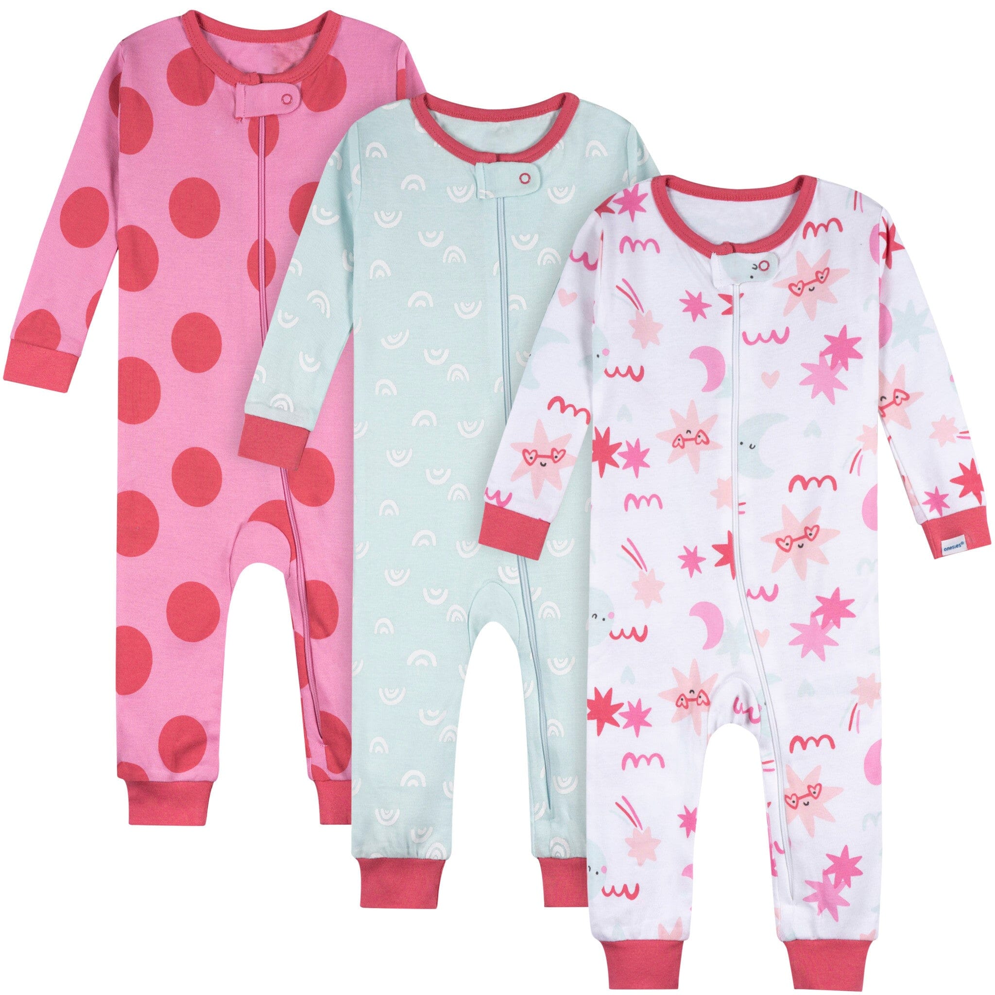 3-Pack Baby Girls Starry Nights Footless Pajamas