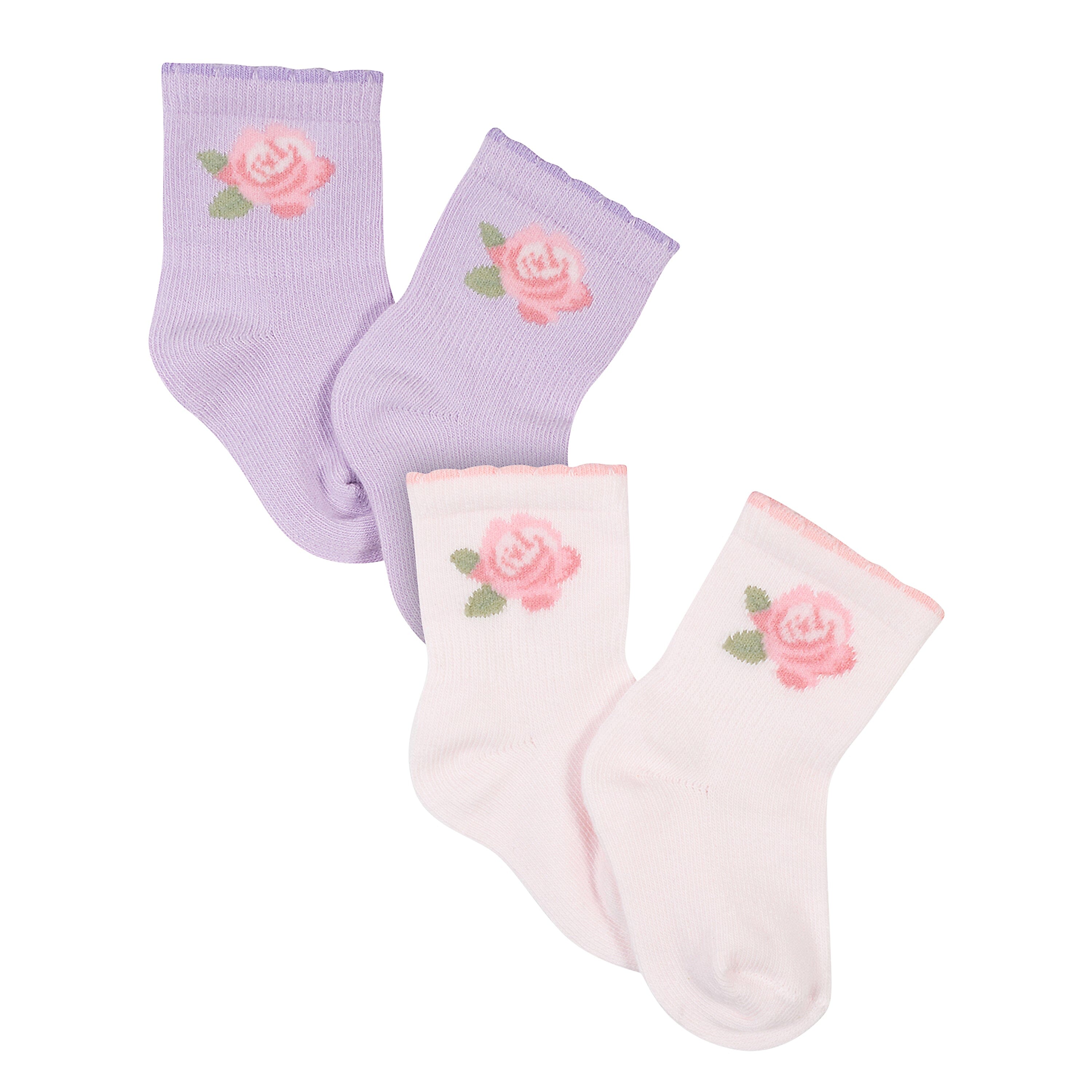 2-Pack Baby Girls Roses Organic Wiggle Proof Socks