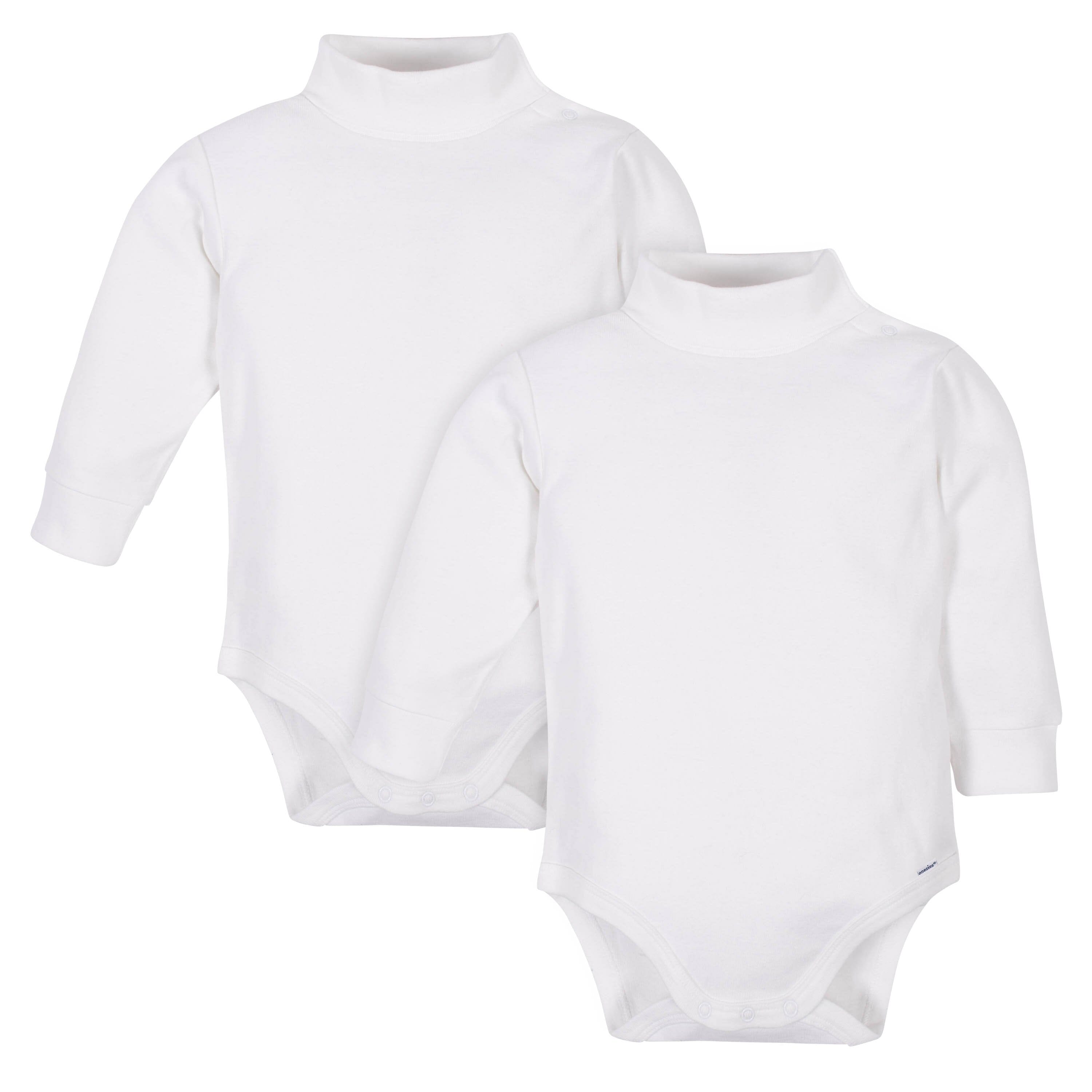 2-Pack Baby and Toddler Neutral White Long Sleeve Turtleneck Onesies Bodysuits