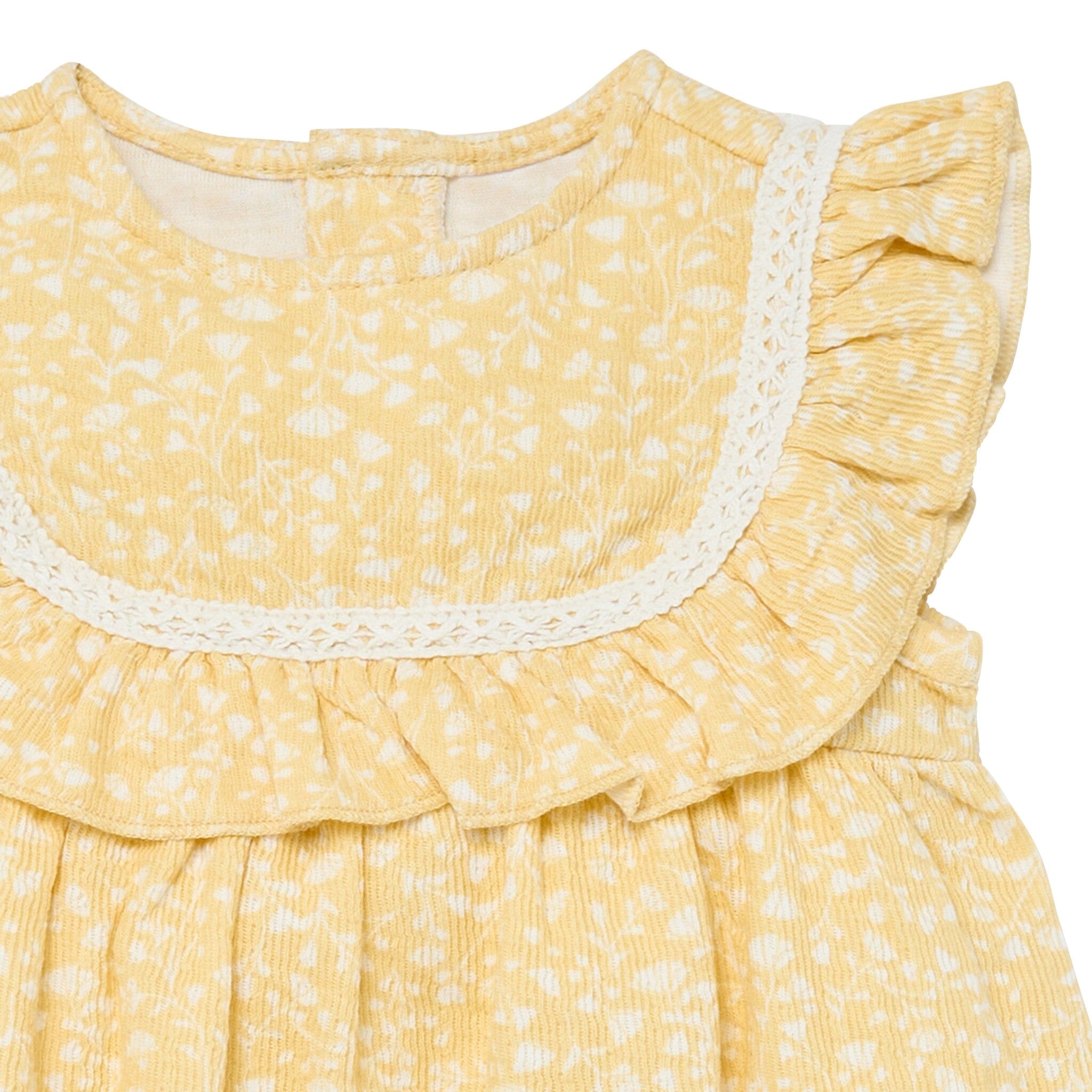 Baby Girls Light Yellow Vine Flower Ruffle Bubble Romper