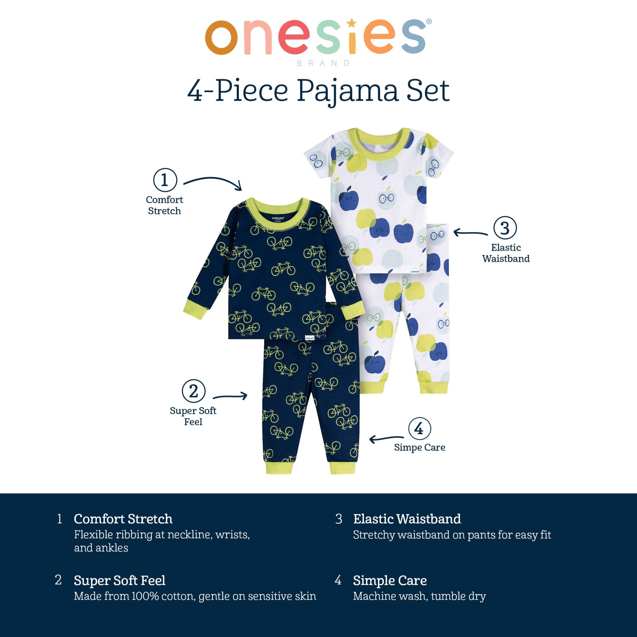 4-Piece Baby Boys Apples Pajamas Sets