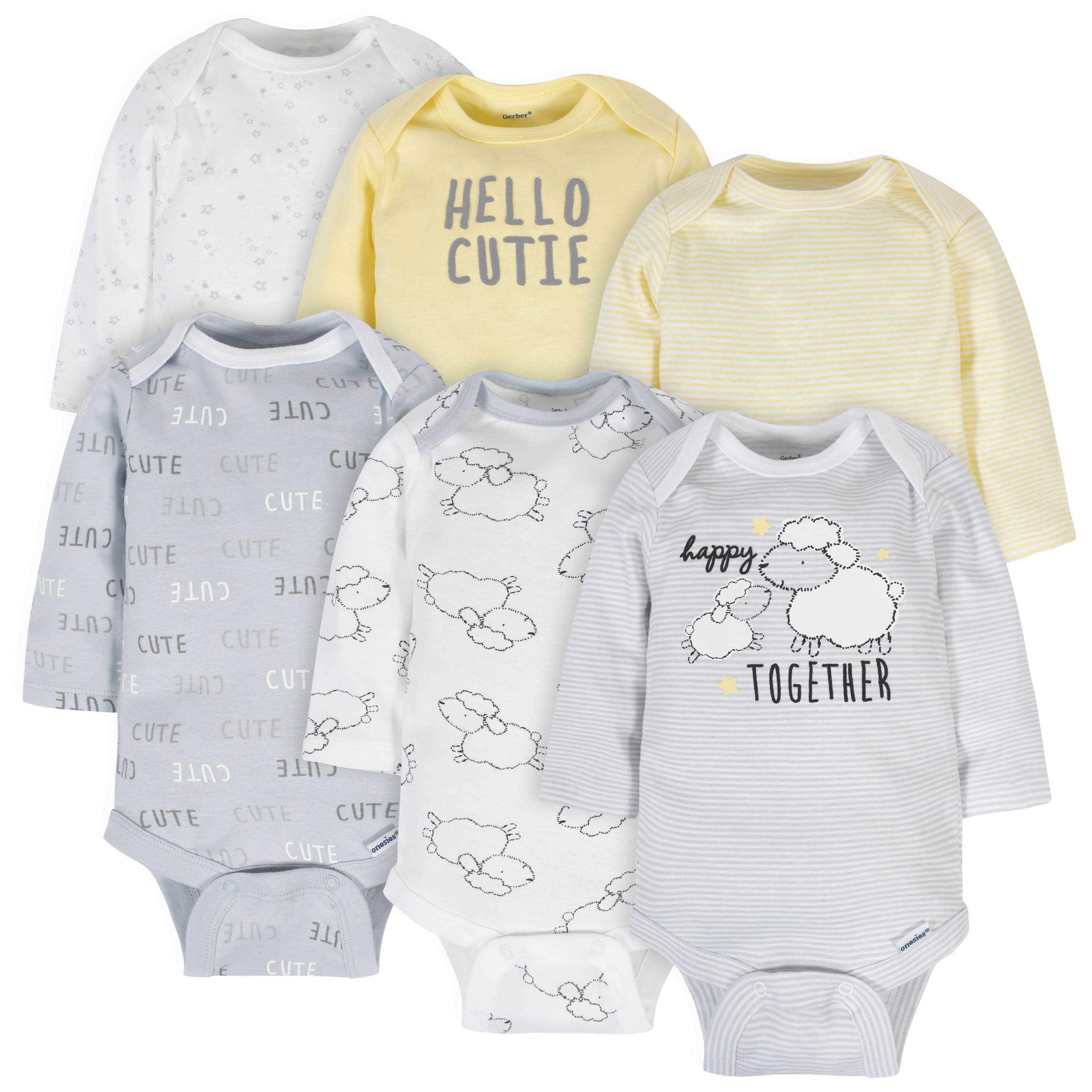 6-Pack Baby Neutral Sheep Long Sleeve Onesies Bodysuits