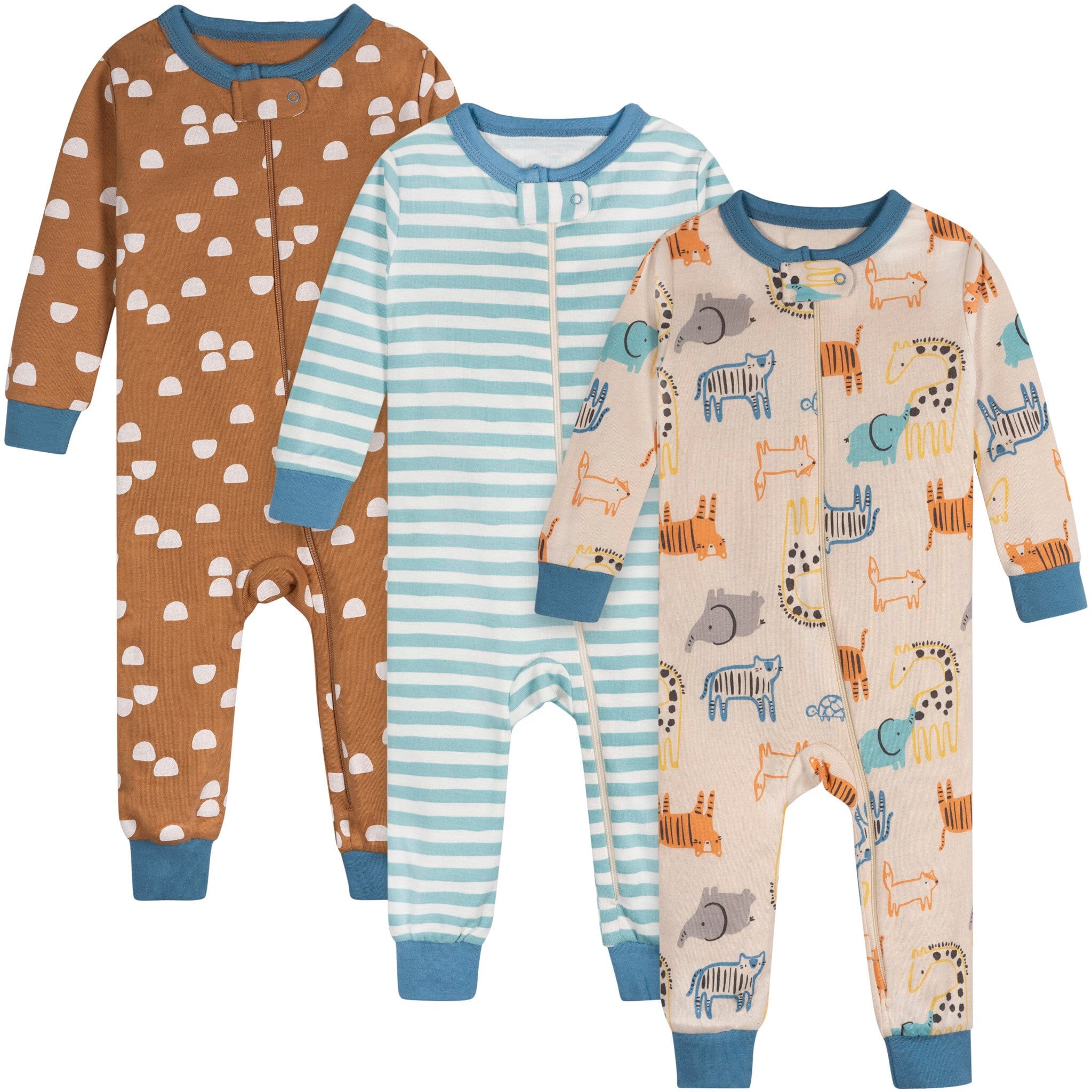 3-Pack Baby Boys Safari Footless Pajamas