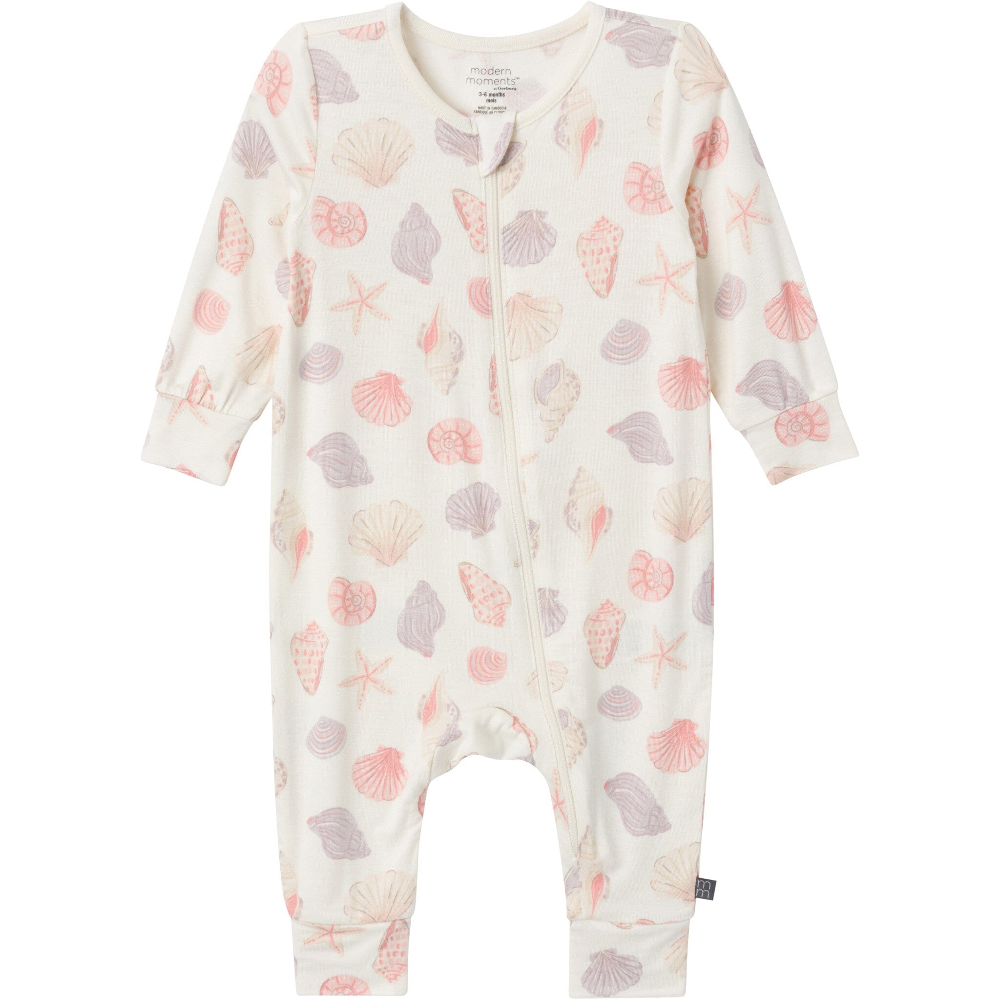 2-Pack Baby Girls Ivory Seashells Footless Pajamas