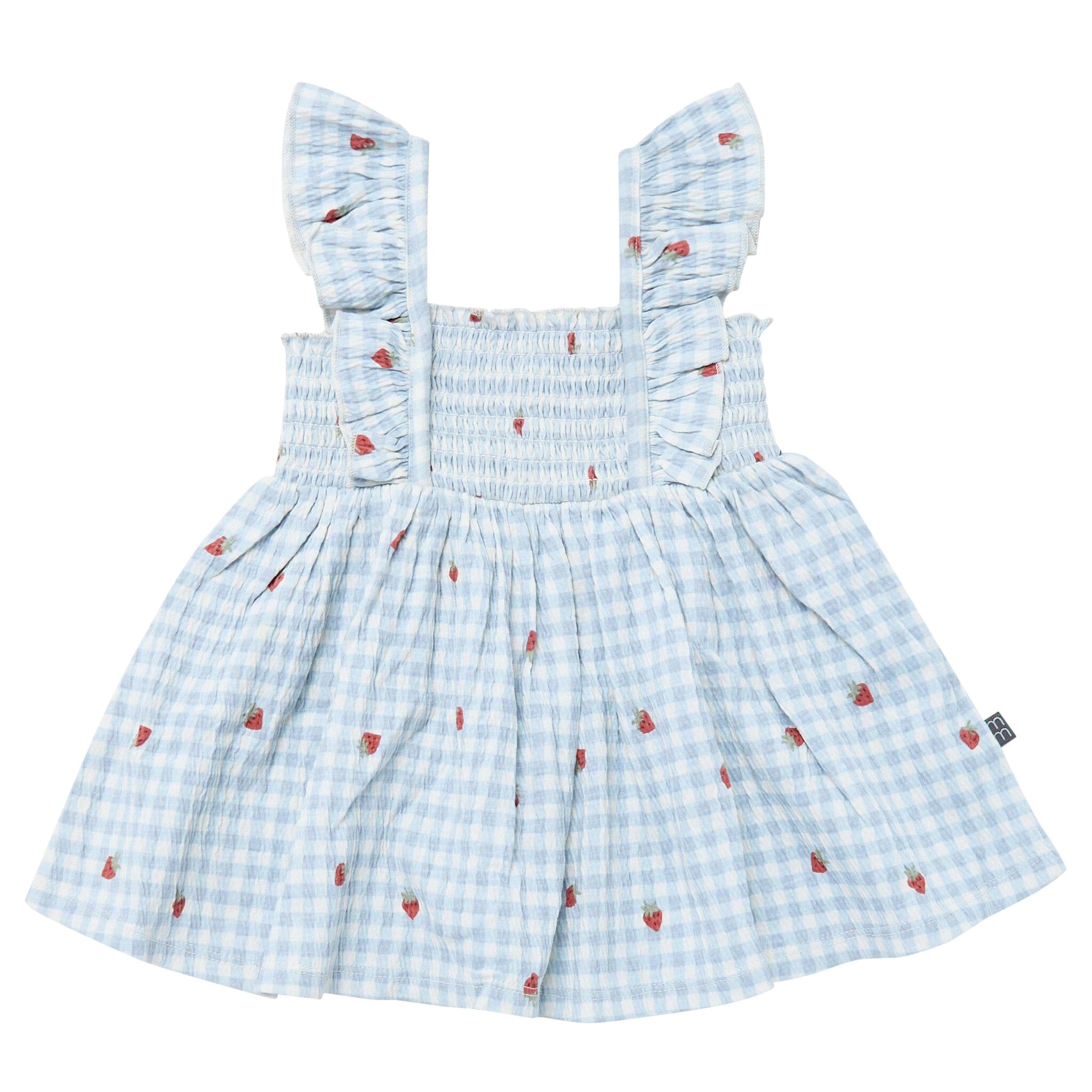 2-Piece Baby Girls Ivory Strawberry Gingham Ruffle Sleeve Dress and Diaper Cover Set