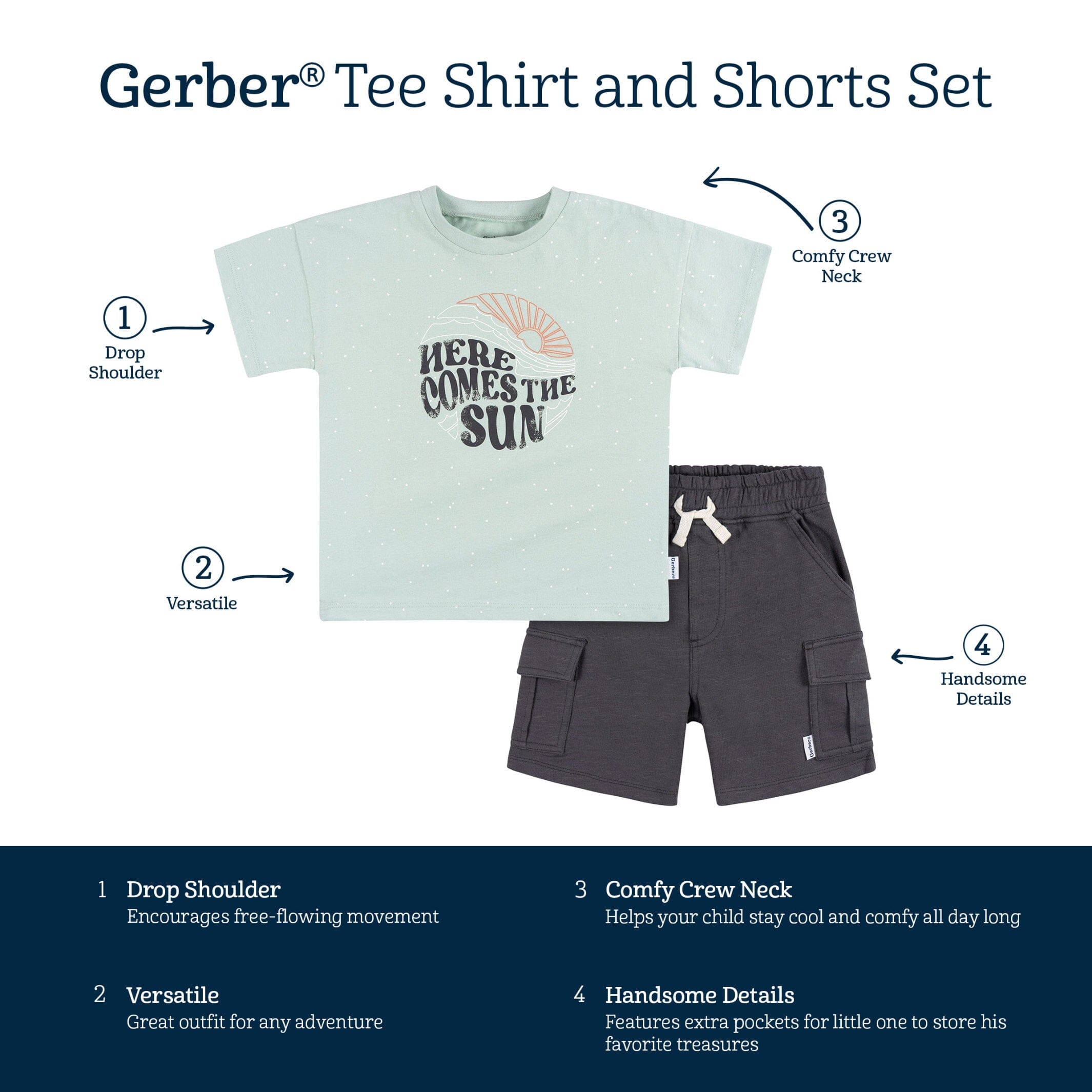 2-Piece Toddler Boys Sun T-Shirt & Cargo Shorts Set