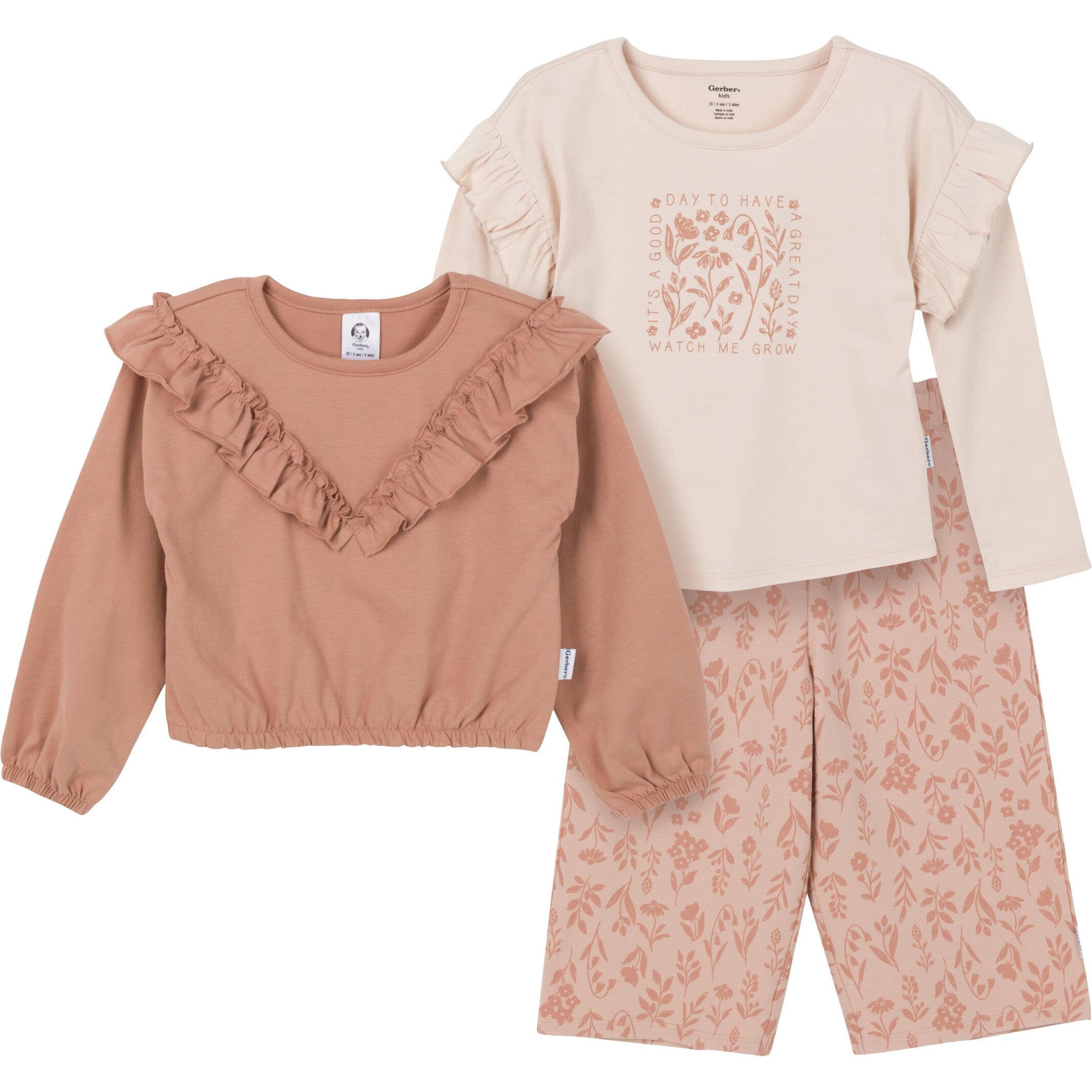 3-Piece Toddler Girls Tan Tops and Pants