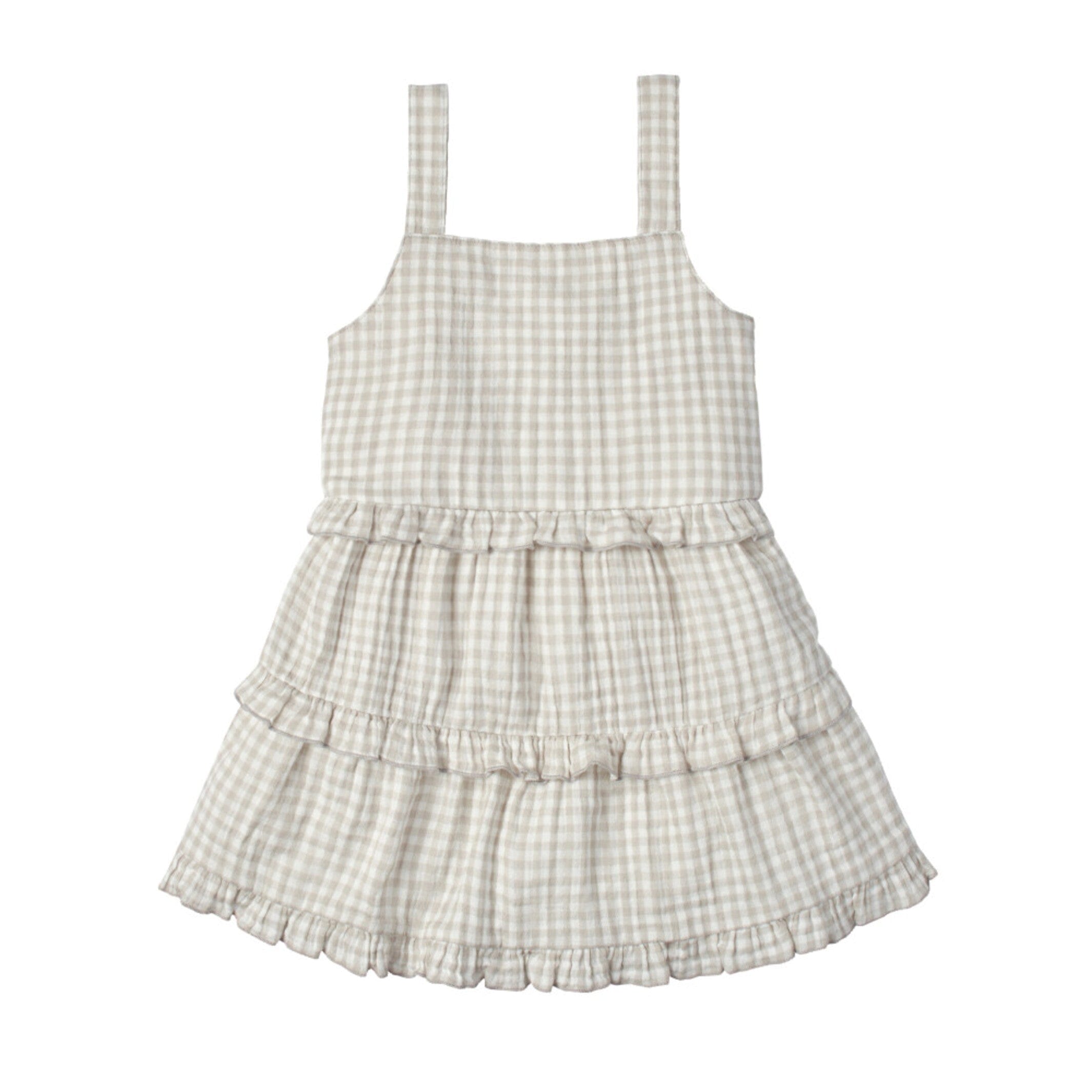 Infant & Toddler Girls Khaki Gingham Tiered Dress