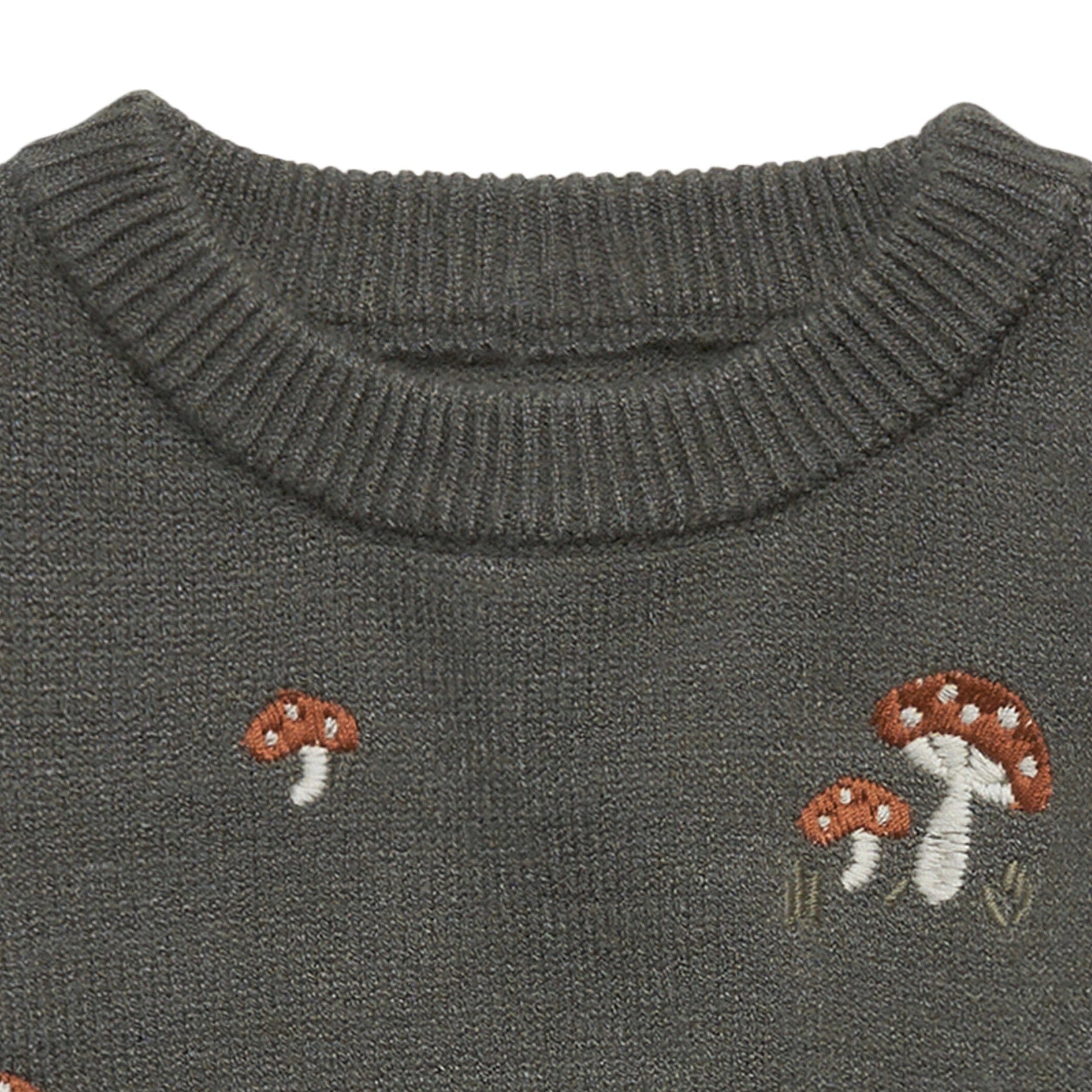 Baby Boys Dark Green Embroidered Mushrooms Sweater