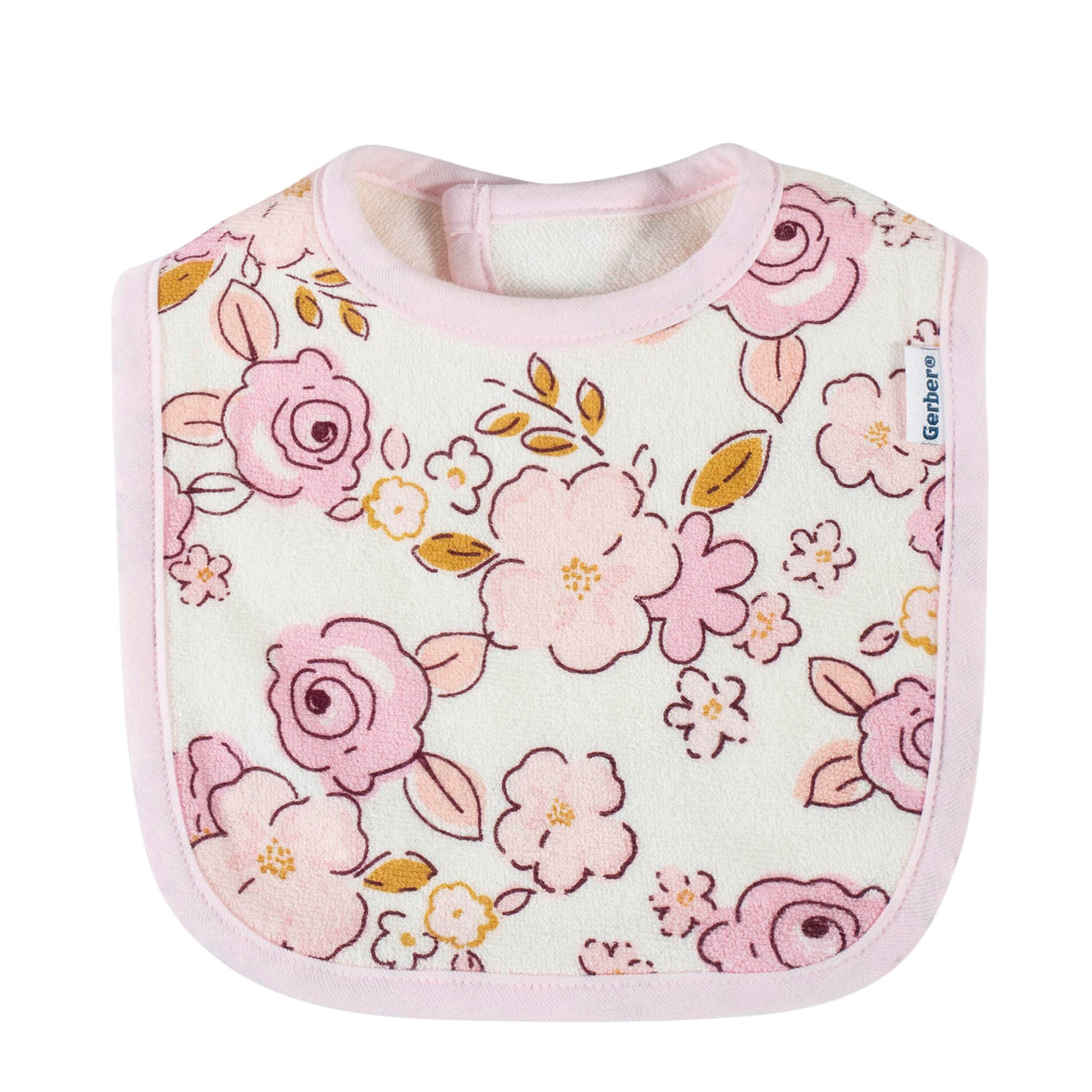 3-Pack Baby Girls Floral Princess Terry Bibs