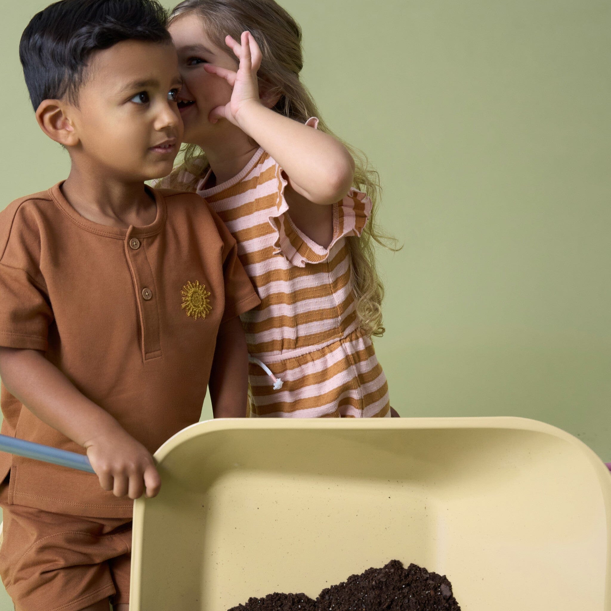 2-Piece Toddler Boys Medium Brown Henley Shirt and Shorts Set