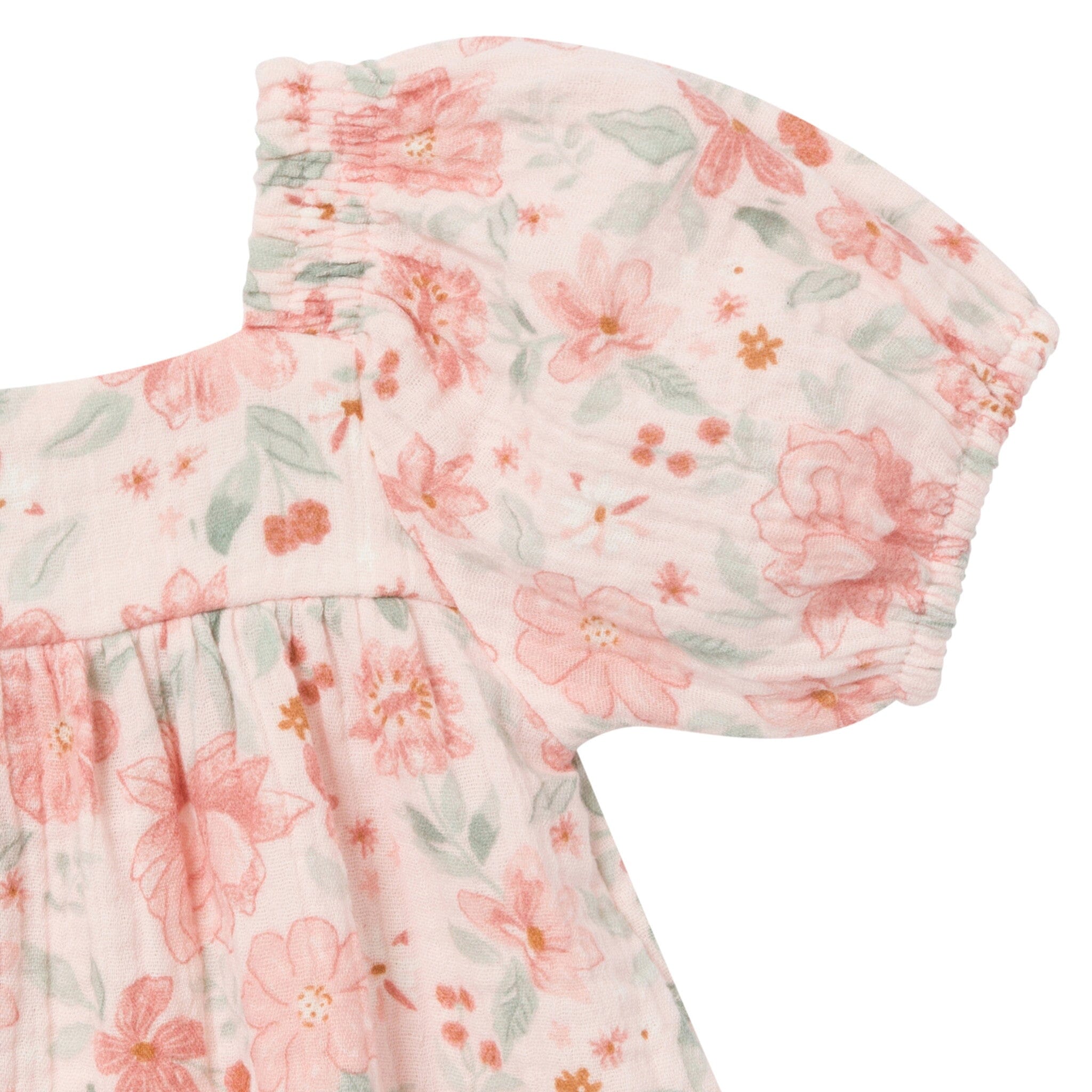 2-Piece Baby Girls Light Rose Watercolor Floral Puffed Sleeve Dress and Diaper Cover