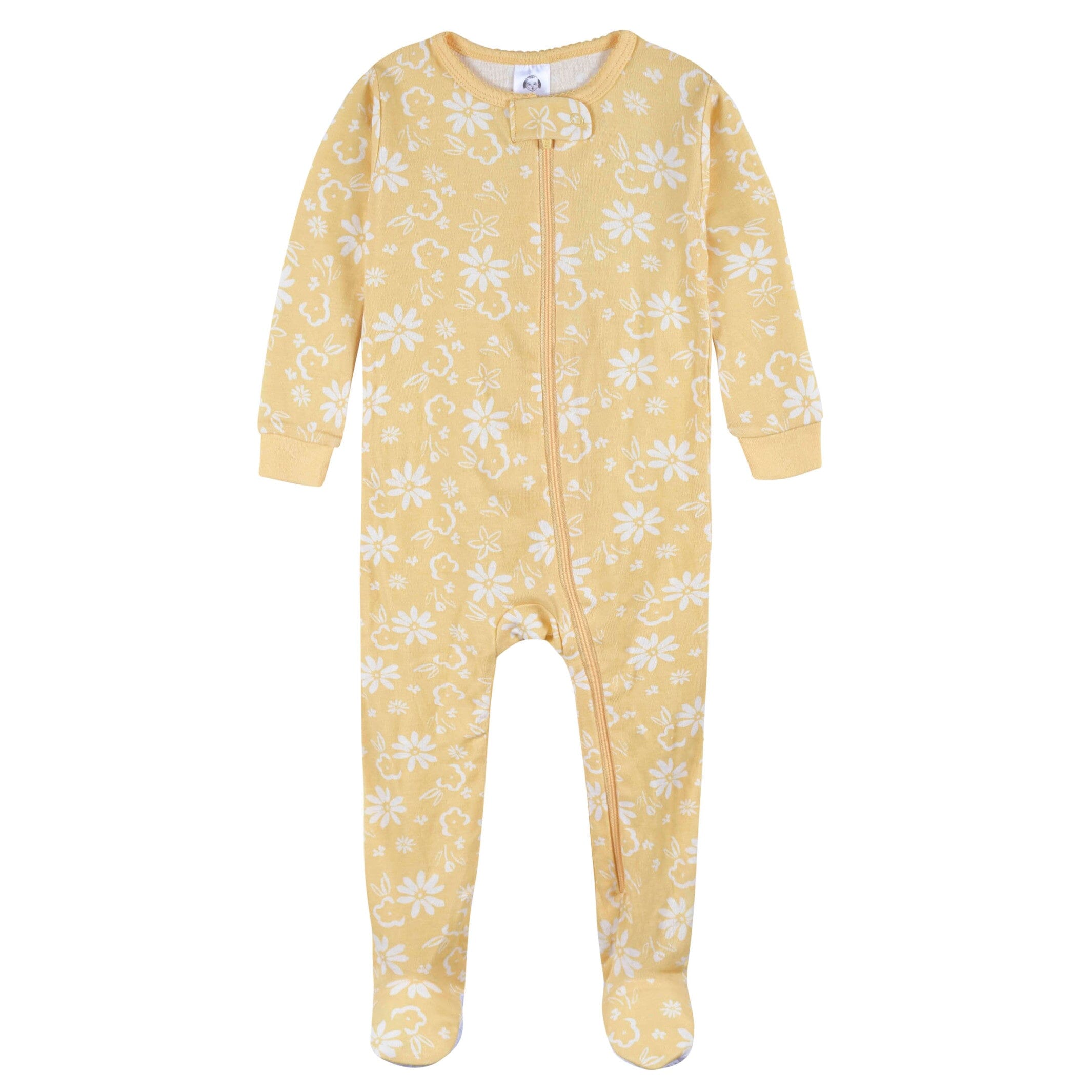 2-Pack Baby & Toddler Girls Golden Flowers Snug Fit Footed Cotton Pajamas