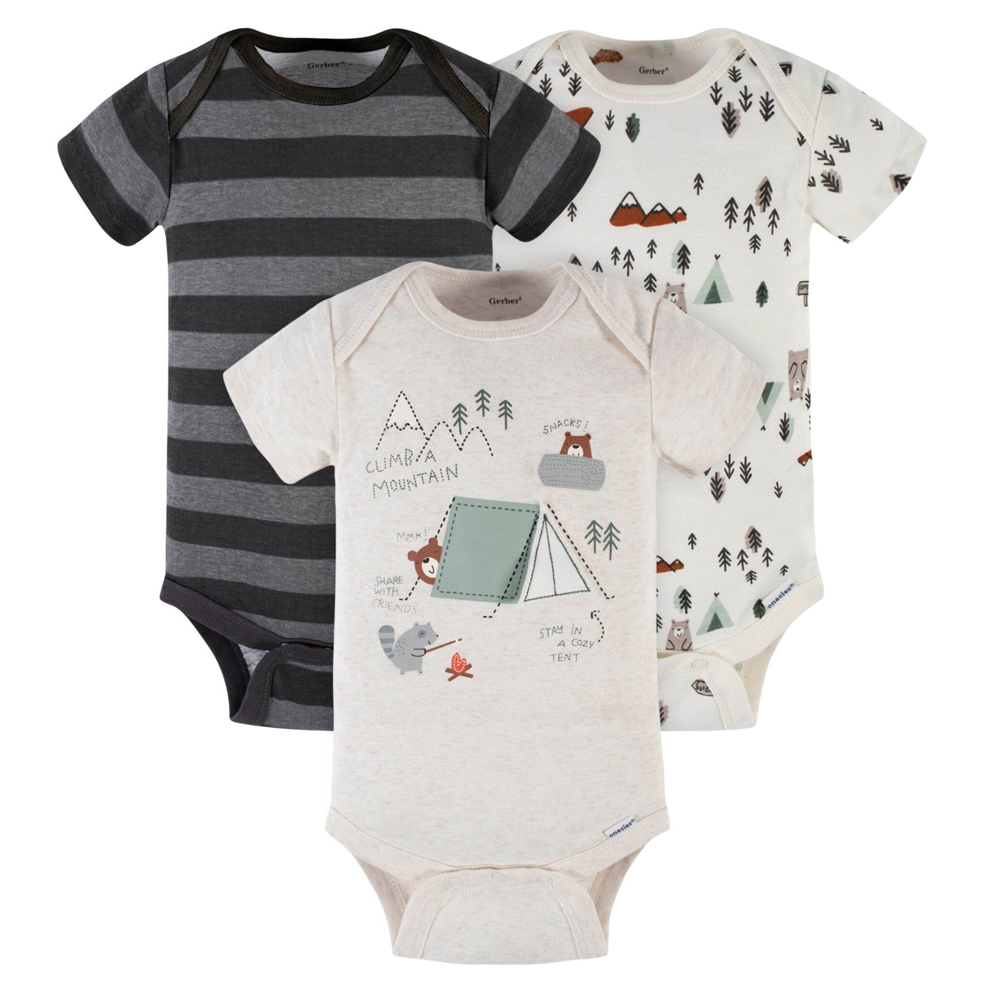 3-Pack Baby Boys Camping Adventure Short Sleeve Onesies Bodysuits