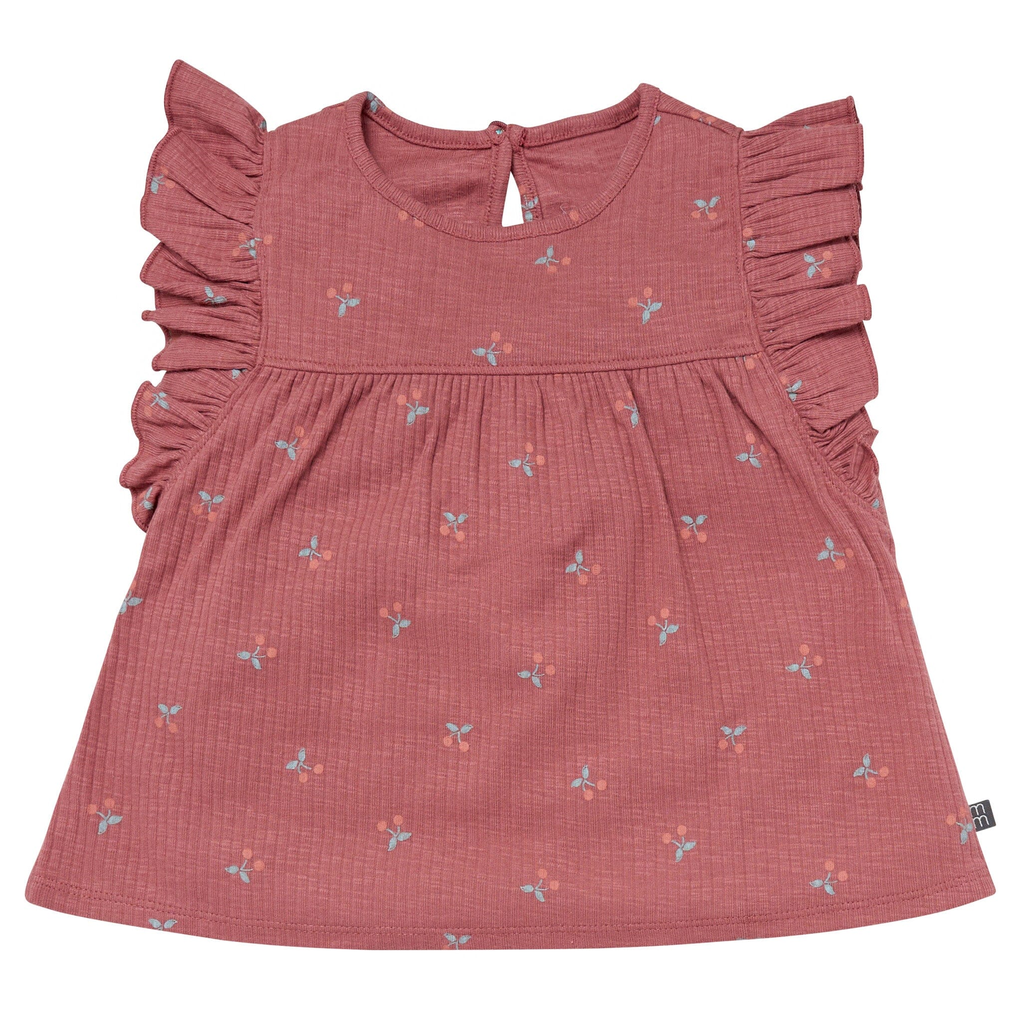 4-Piece Infant & Toddler Girls Dark Rose Cherries Flutter Sleeve Top and Shorts Set