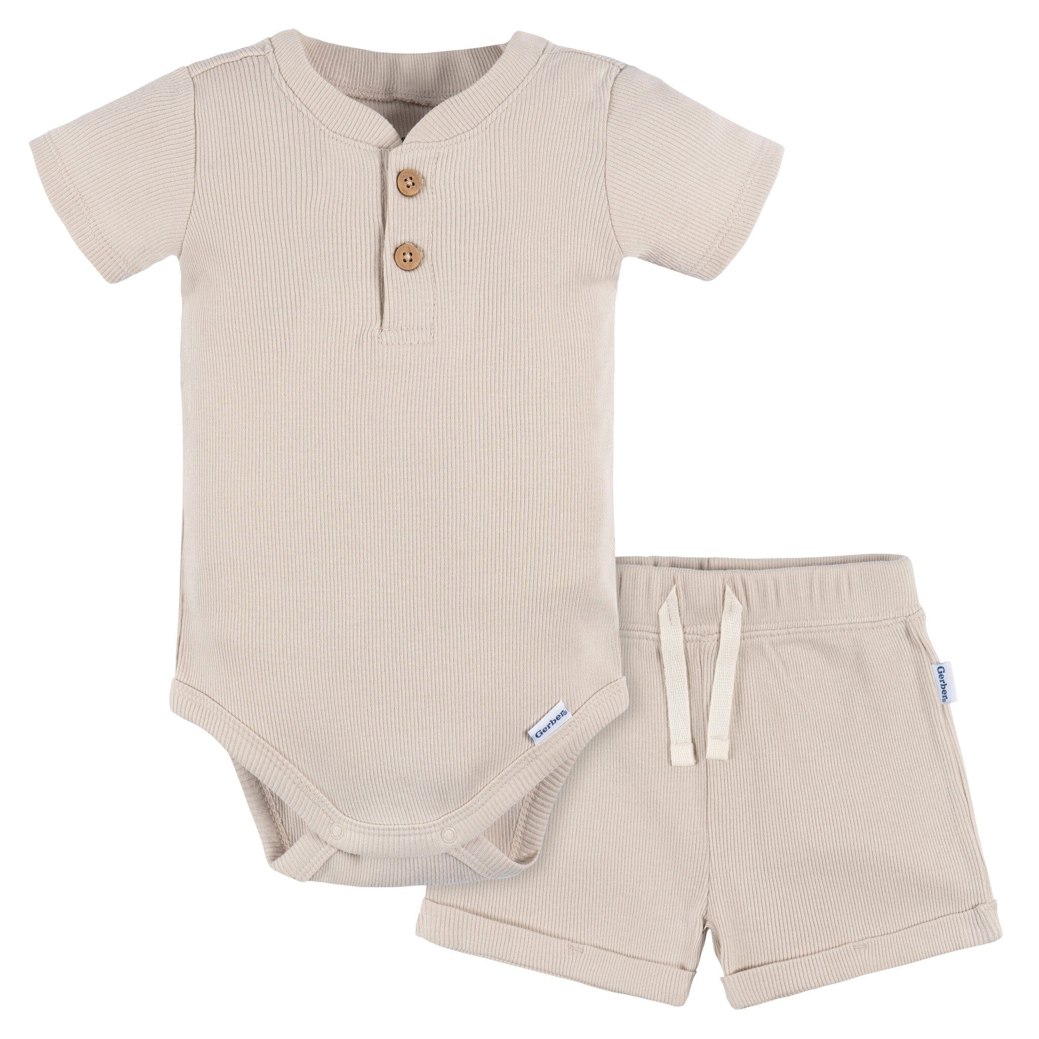 2-Pack Baby Boys Beige Bodysuit and Shorts Set