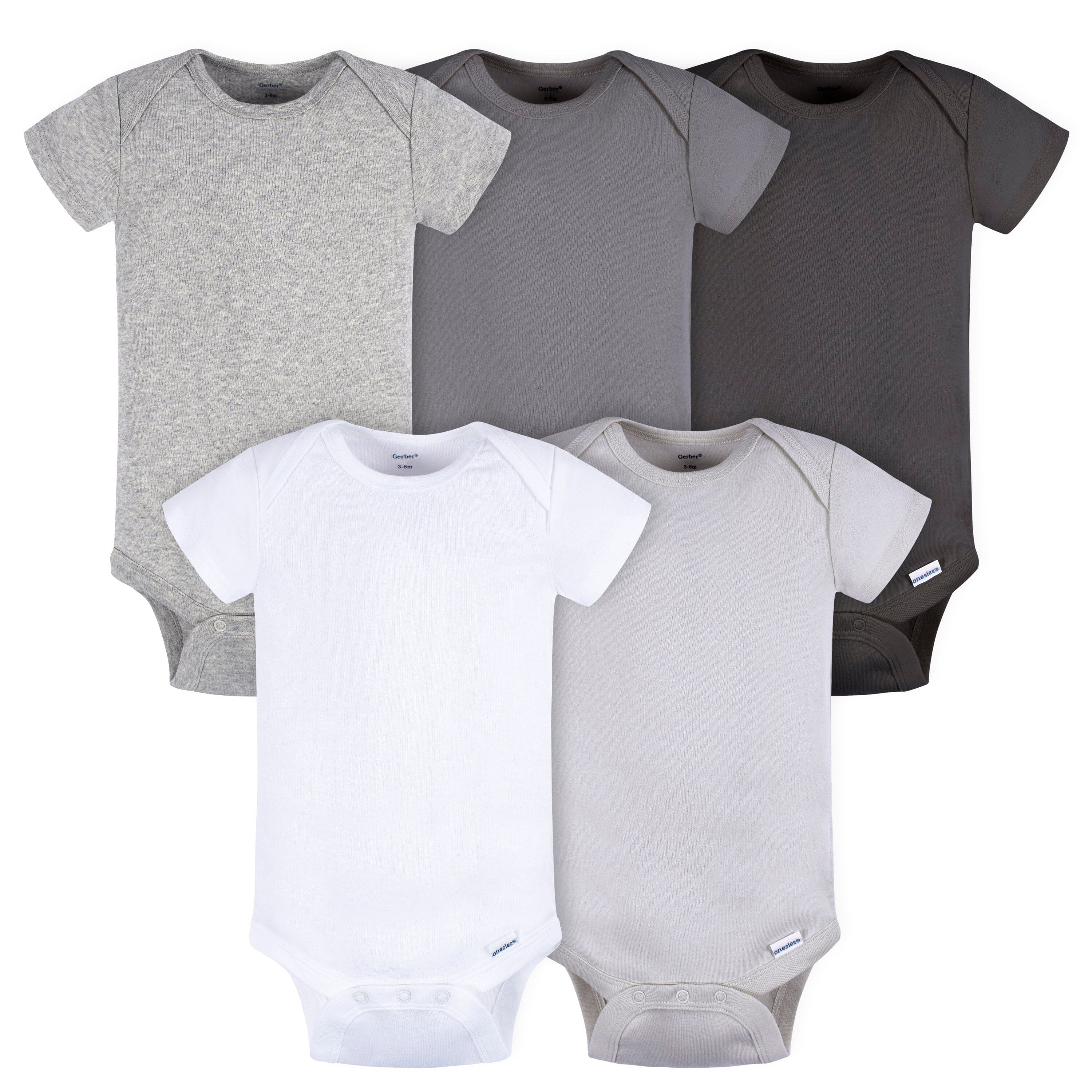 5-Pack Baby Neutral Greys Short Sleeve Onesies Bodysuits