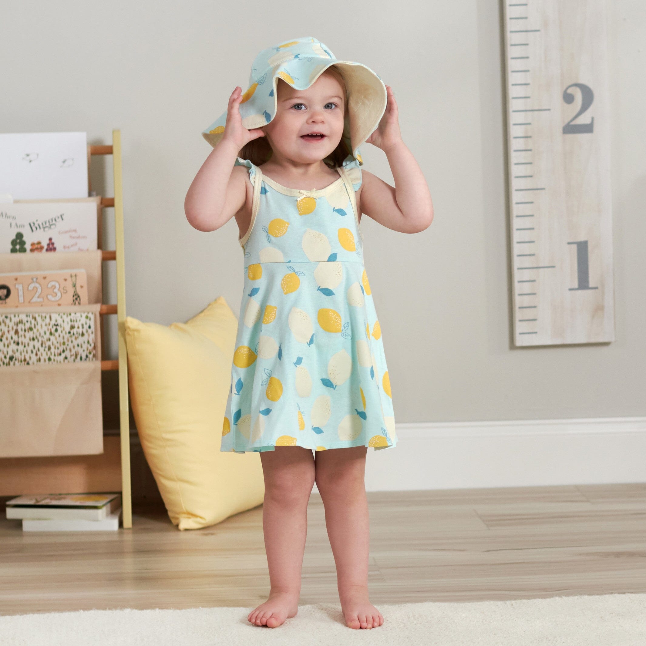 3-Piece Baby & Toddler Girls Little Lemon Dress, Diaper Cover & Reversible Sun Hat Set