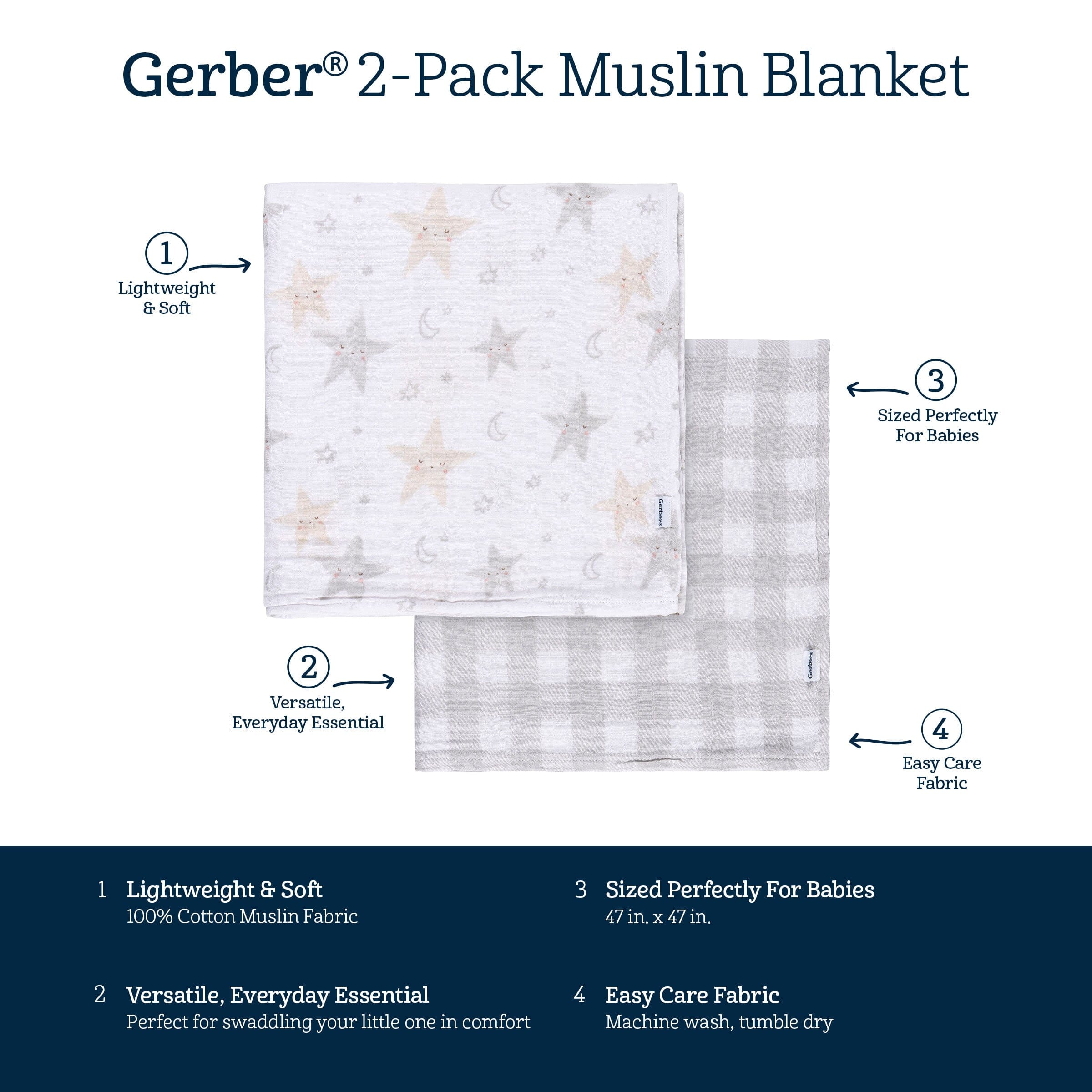 2-Pack Baby Neutral Celestial Muslin Blankets