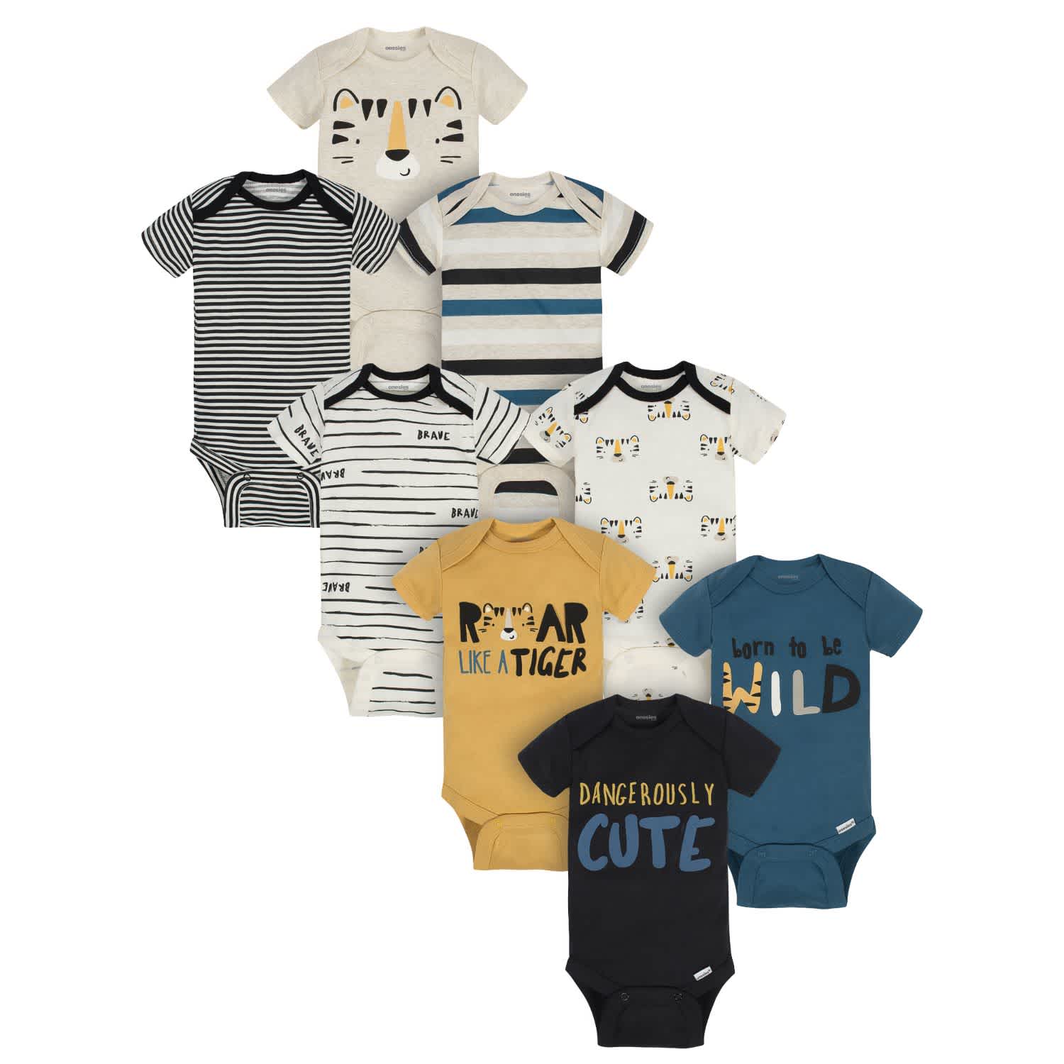 8-Pack Baby Boys Tiger Onesies Brand Bodysuits