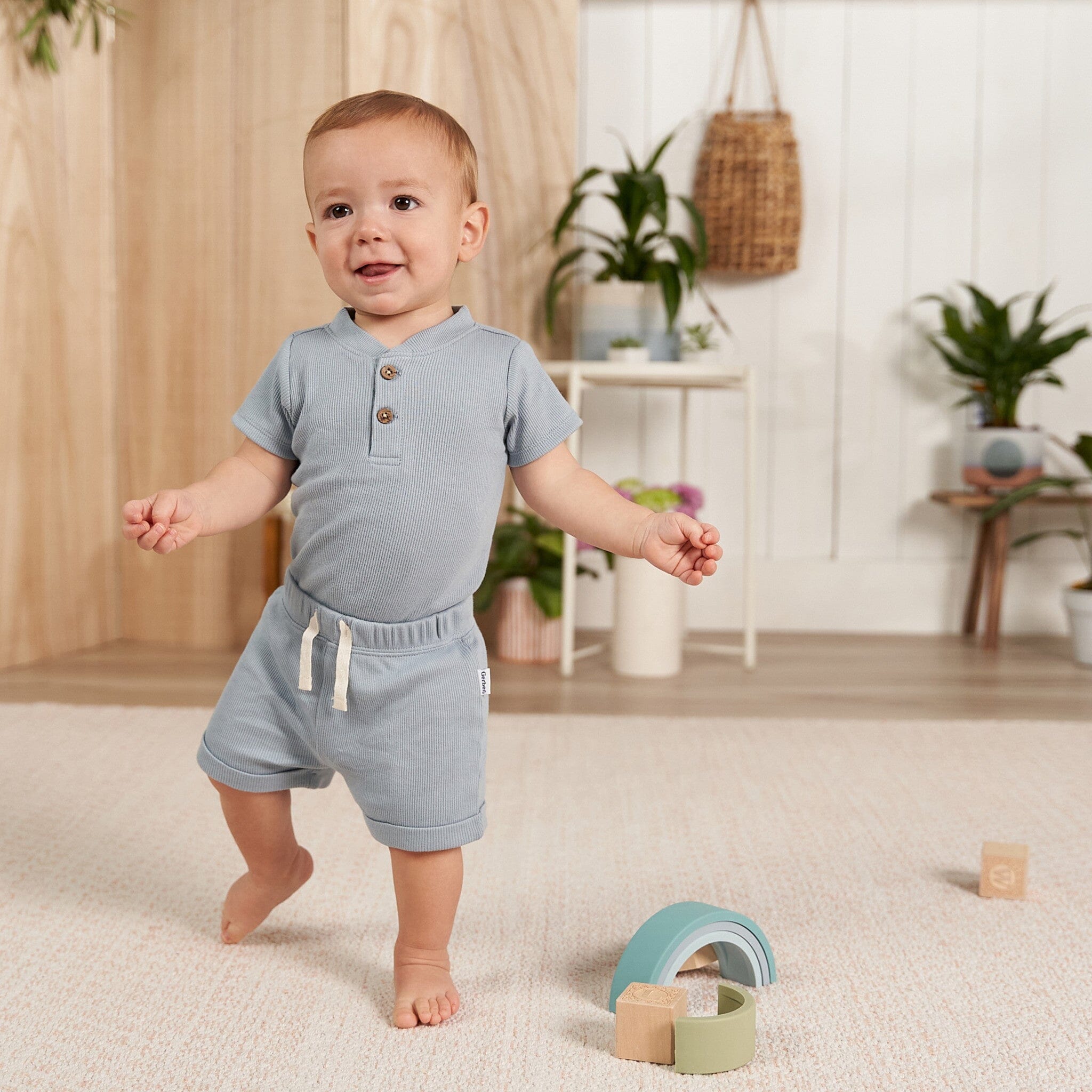 2-Pack Baby Boys Blue Bodysuit and Shorts Set