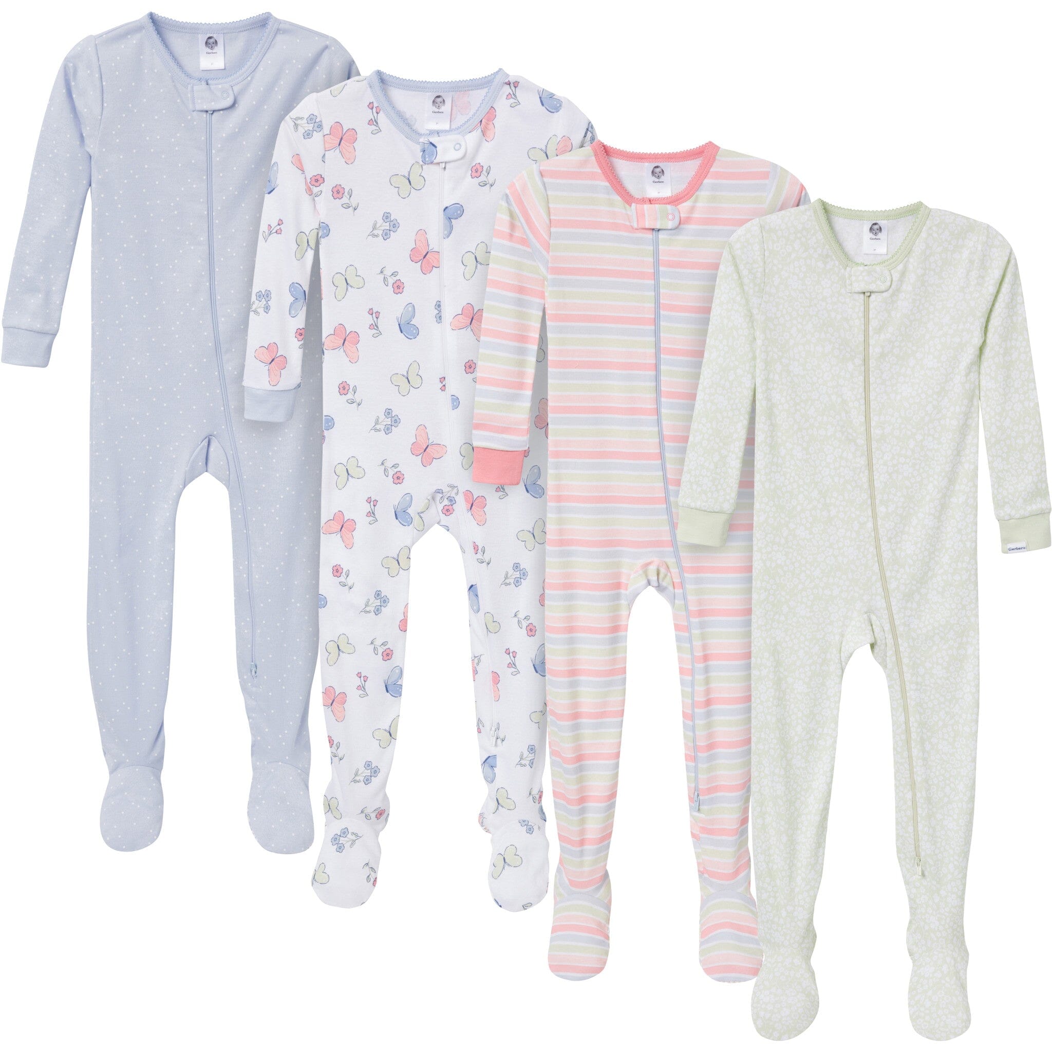 4-Pack Baby & Toddler Girls Butterflies Snug Fit Footed Pajamas