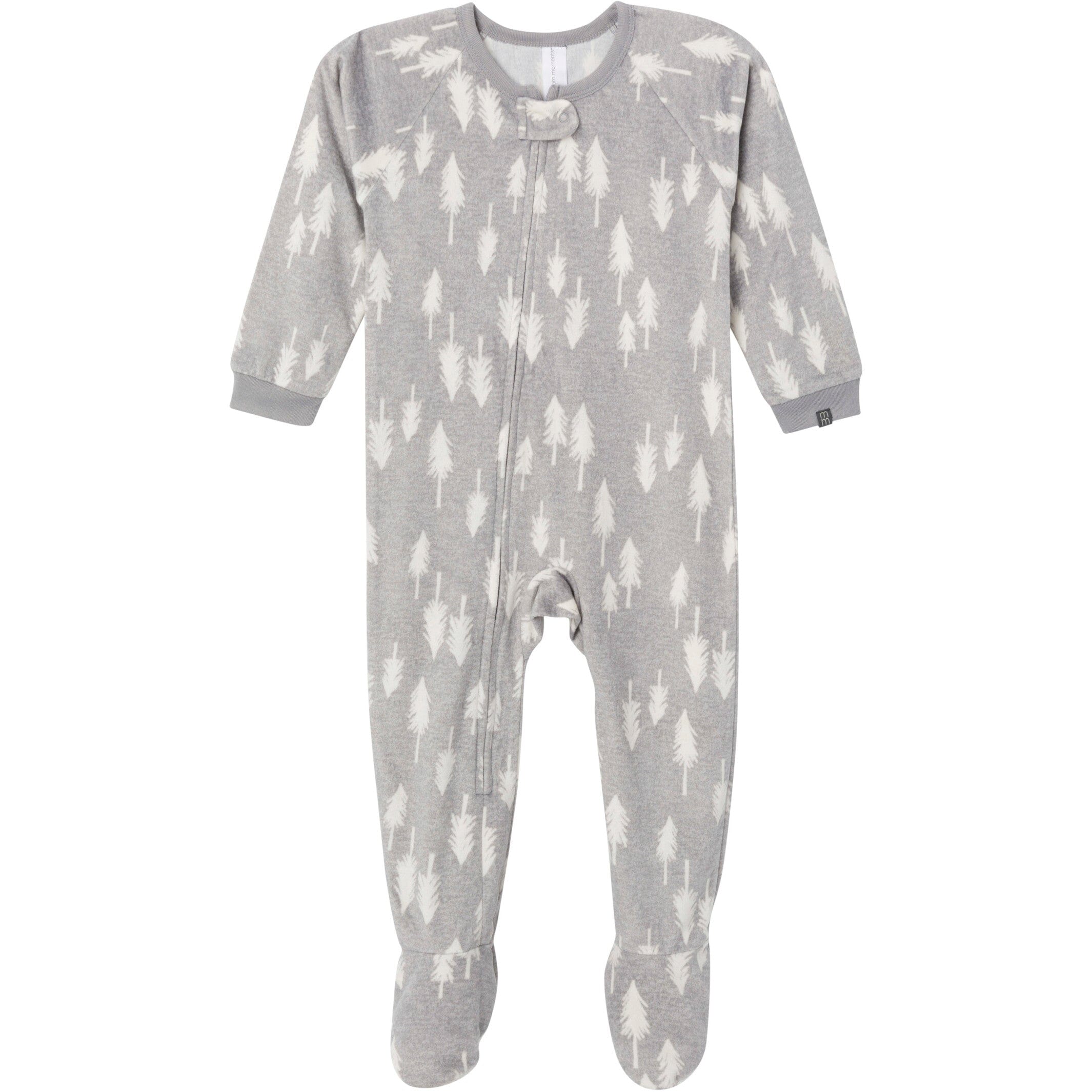 Infant and Toddler Neutral Grey Heather Trees Footed Fleece Pajamas