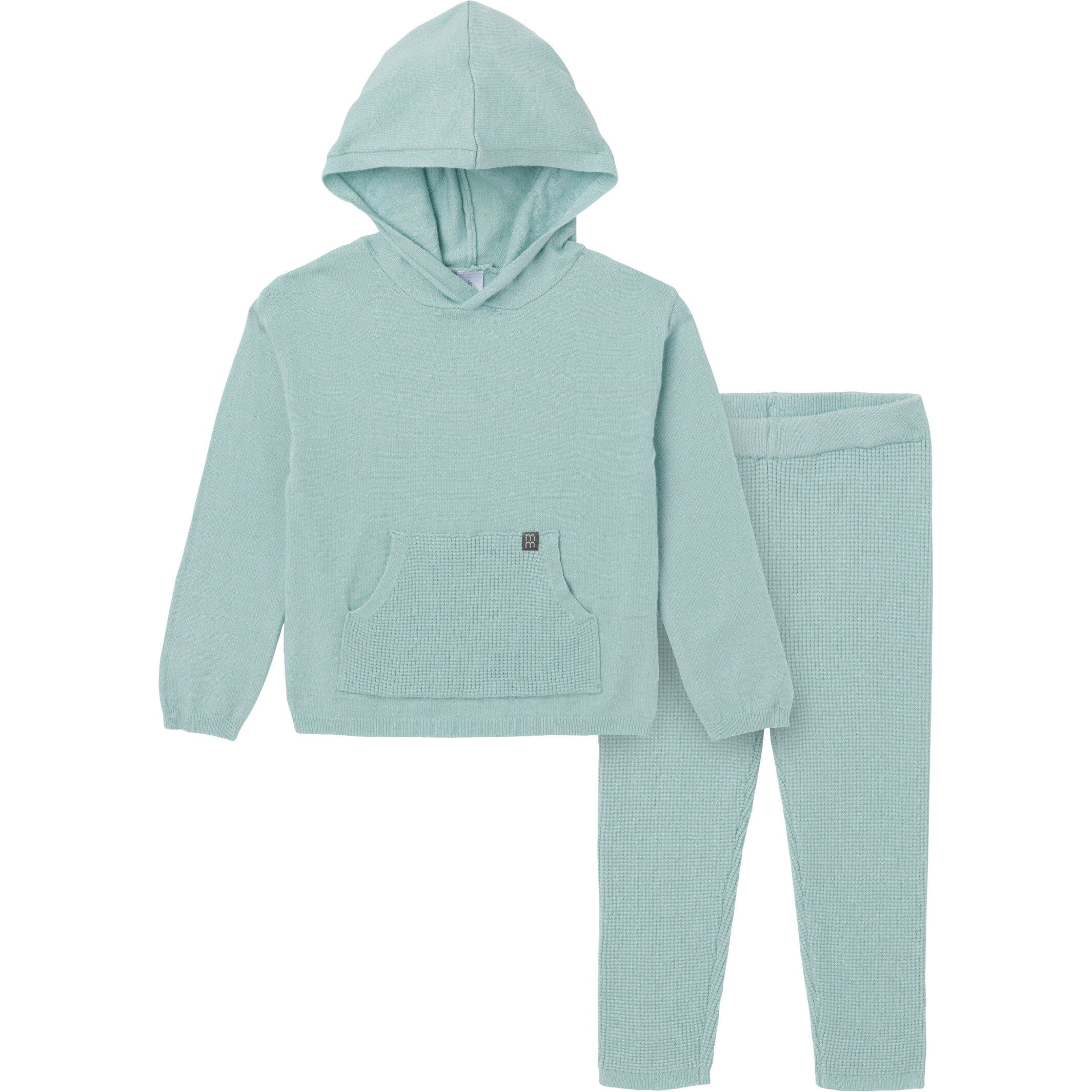 Mommy & Me 2-Piece Medium Sky Hooded Waffle Top & Legging Bundle