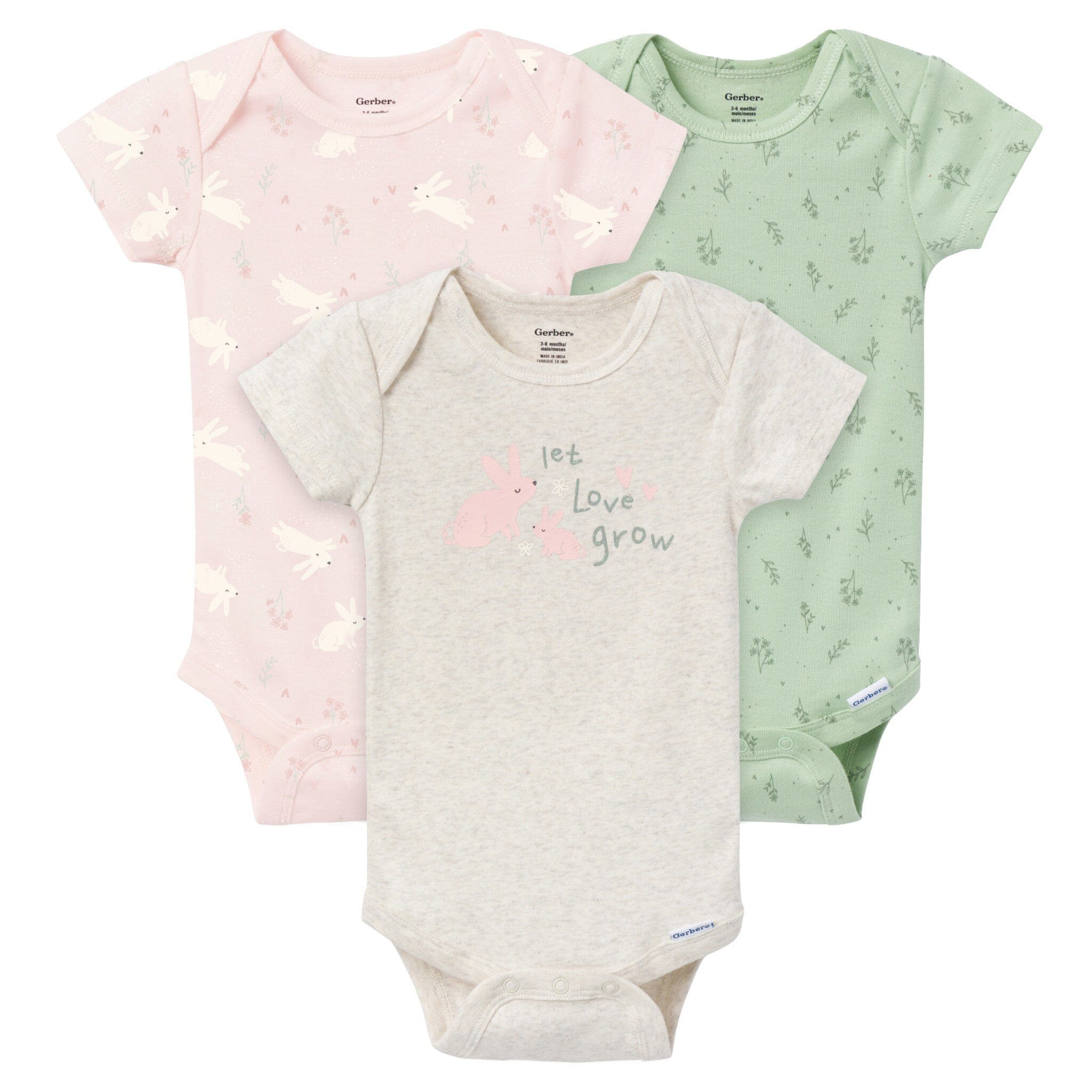 3-Pack Baby Girls Sunny Bunny Onesies Bodysuits