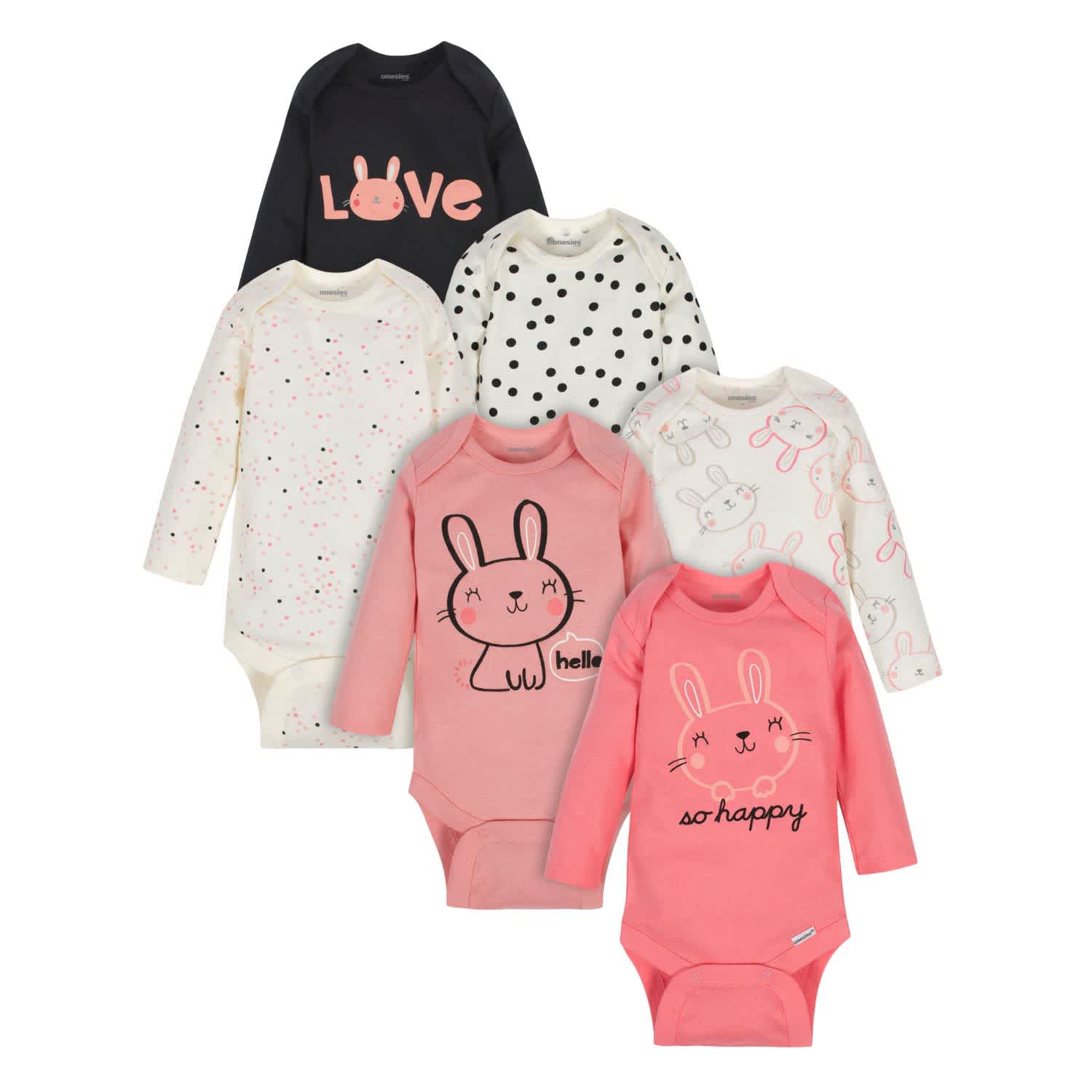 6-Pack Baby Girls Bunny Long Sleeve Onesies Brand Bodysuits