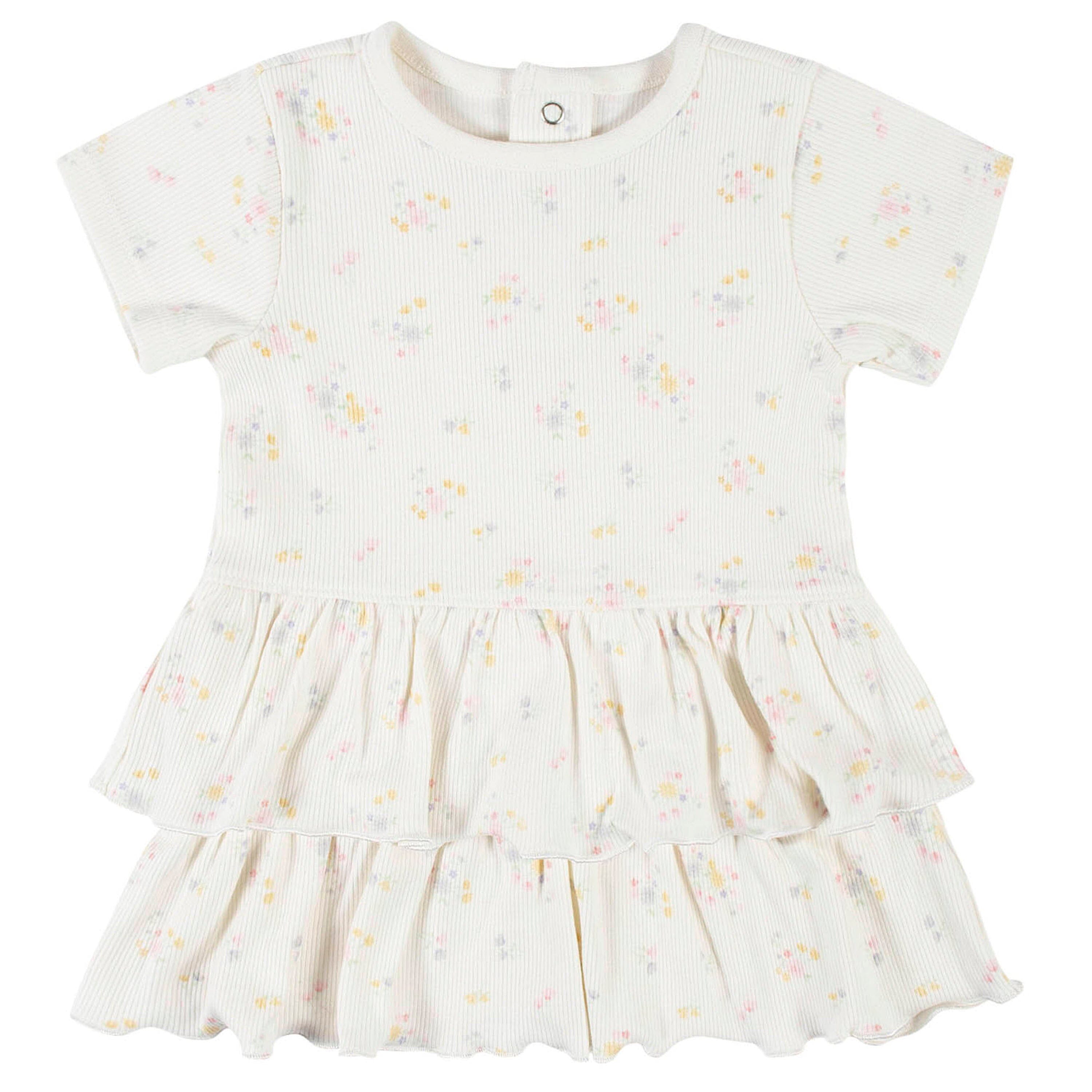 2-Piece Baby Girls White Floral Dress & Diaper Cover