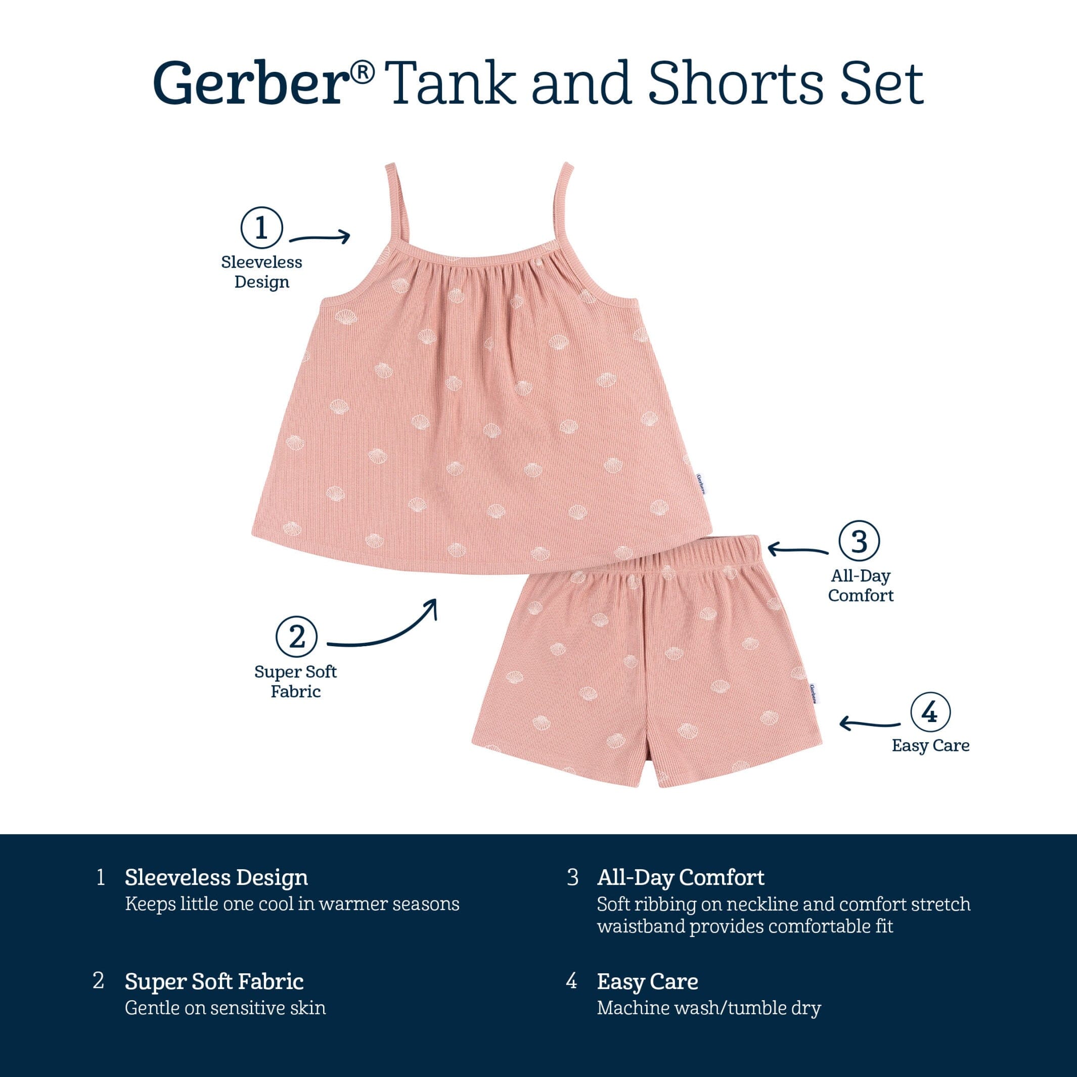 2-Piece Infant and Toddler Girls Seashells Tank Top & Shorts Set