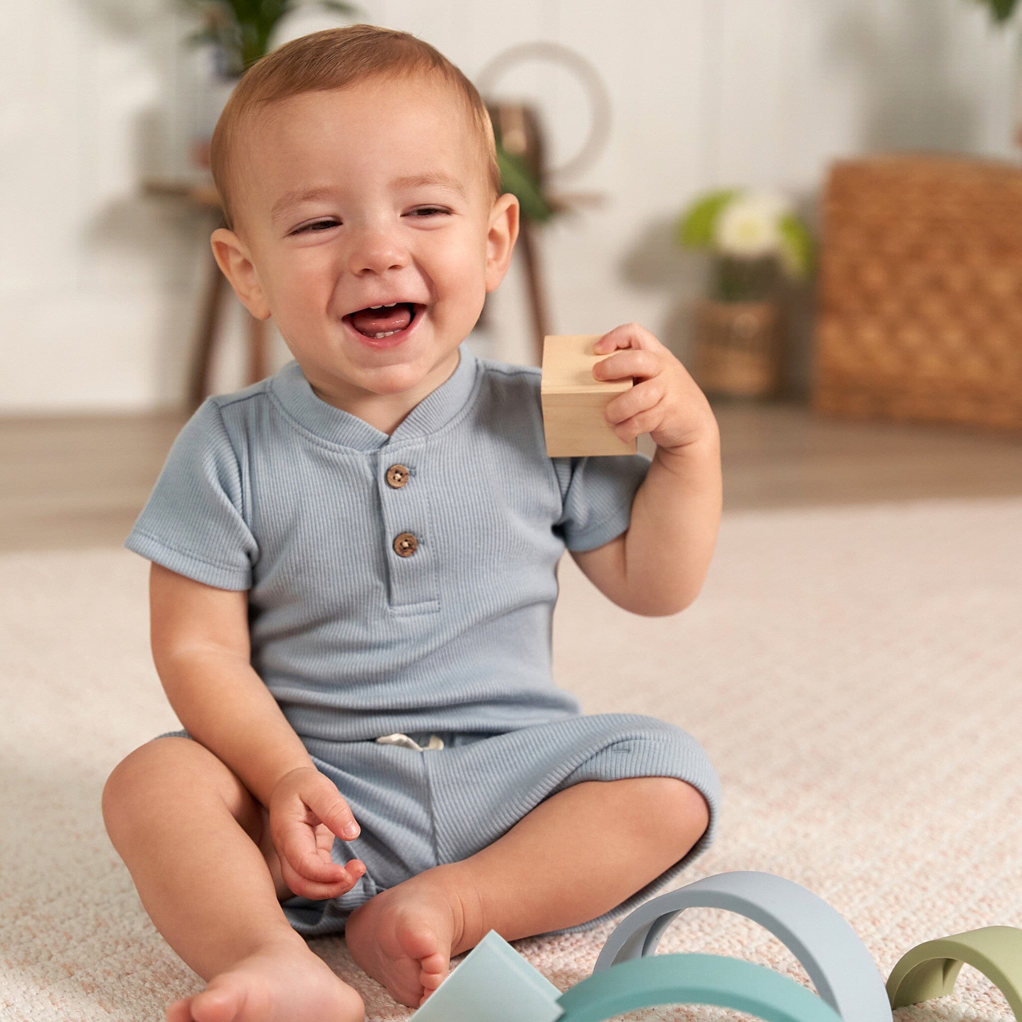 2-Pack Baby Boys Blue Bodysuit and Shorts Set