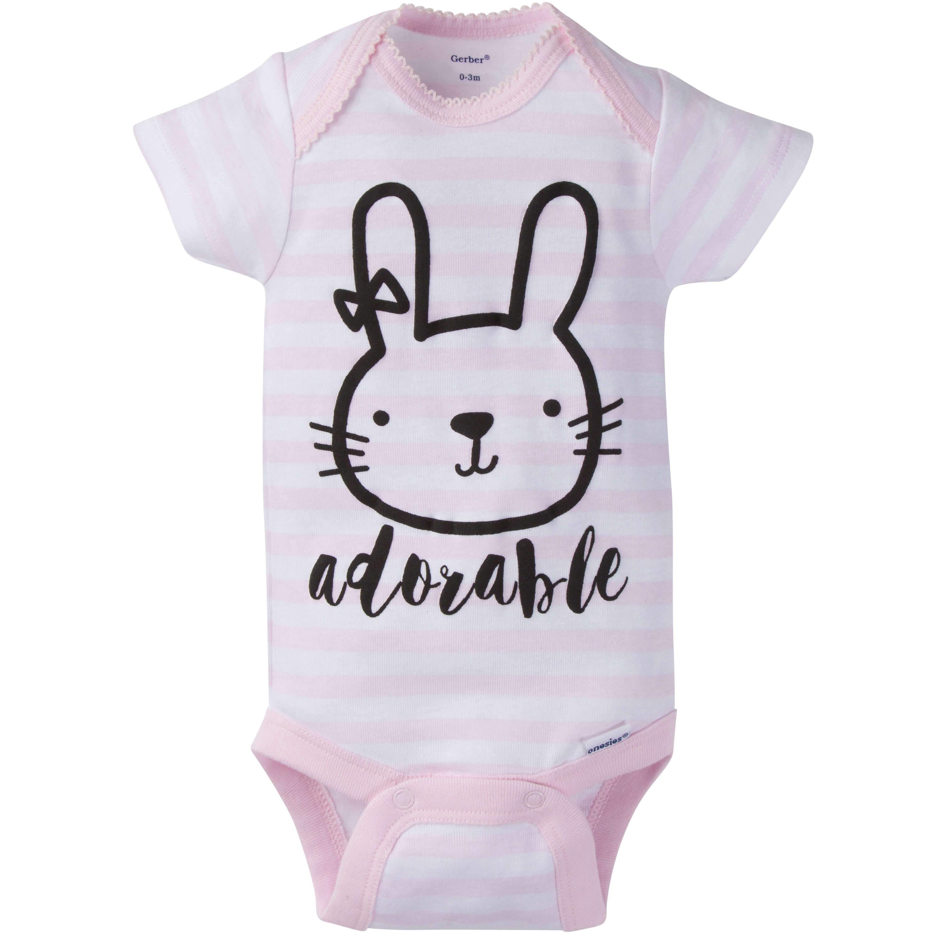 8-Pack Baby Girls Bunny Short-Sleeve Onesies Bodysuits