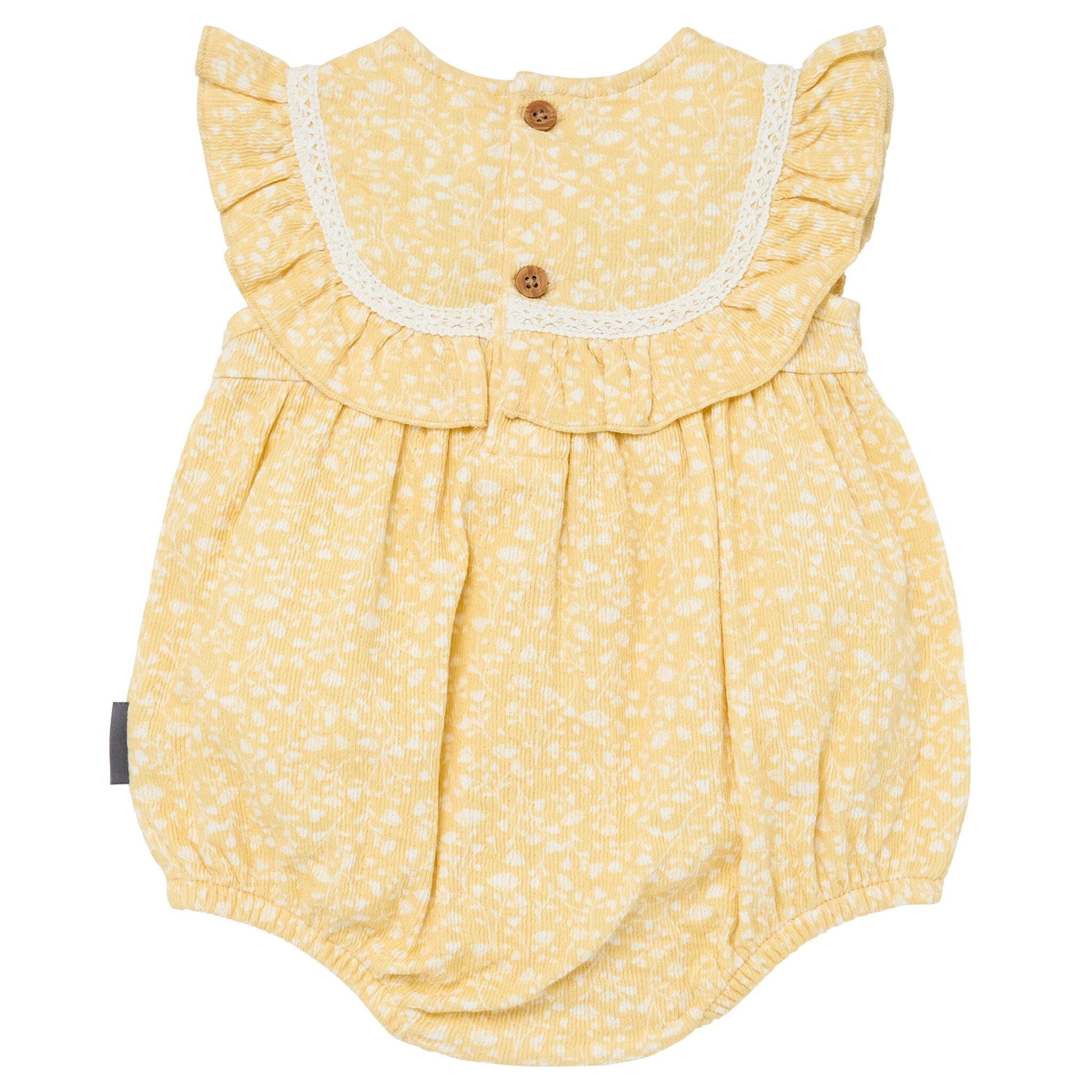 Baby Girls Light Yellow Vine Flower Ruffle Bubble Romper