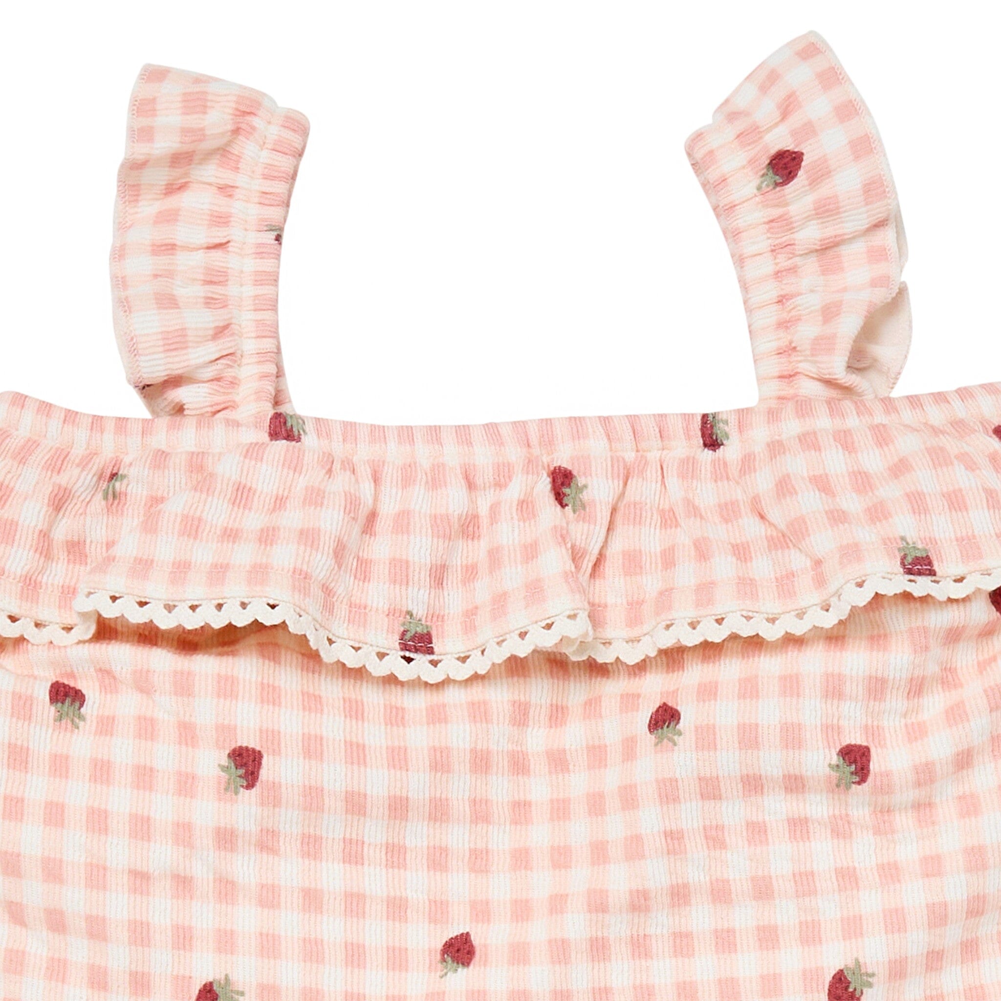 2-Piece Infant & Toddler Girls Rose Strawberry Gingham Top and Shorts Set