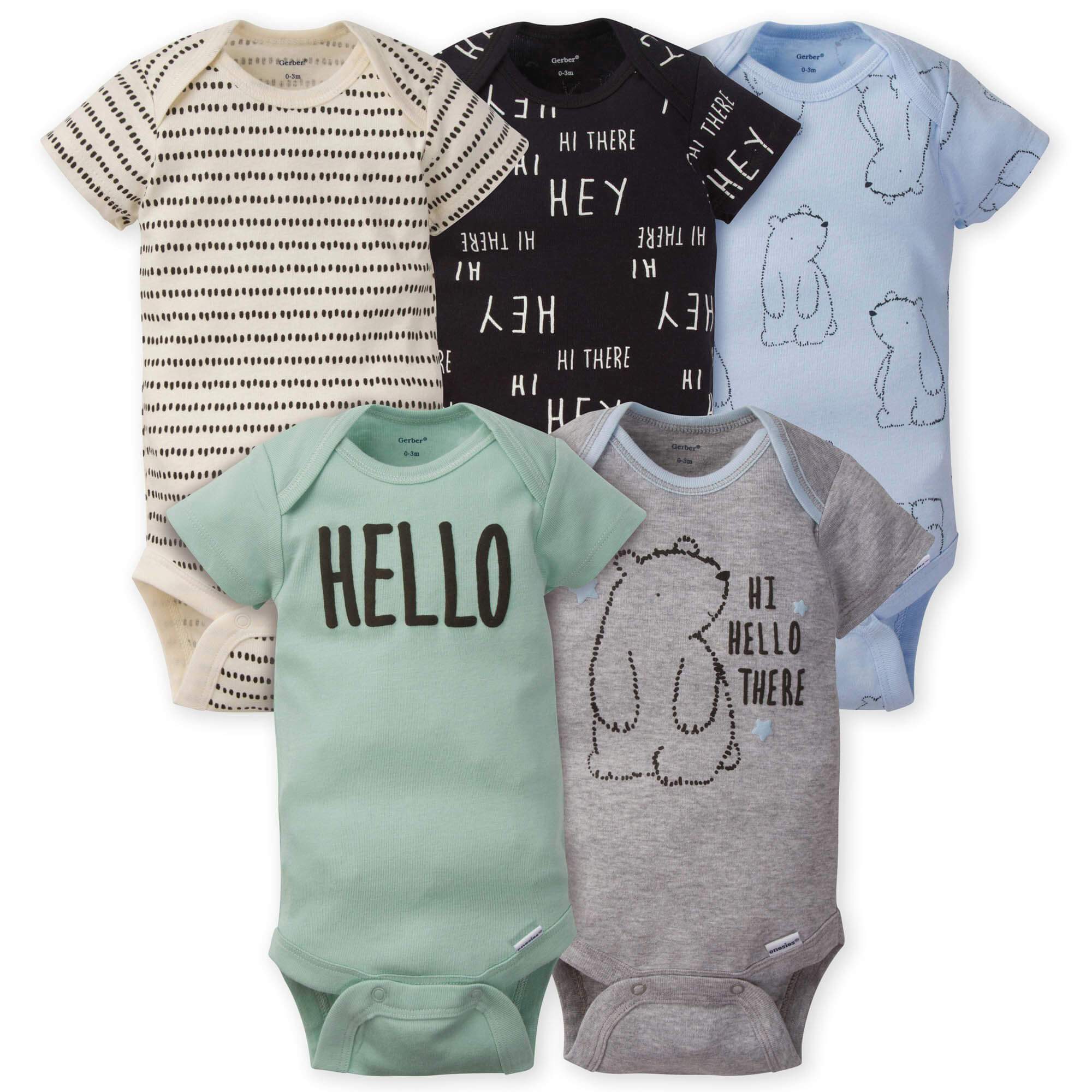 5-Pack Baby Boys Bear Short Sleeve Onesies Bodysuits