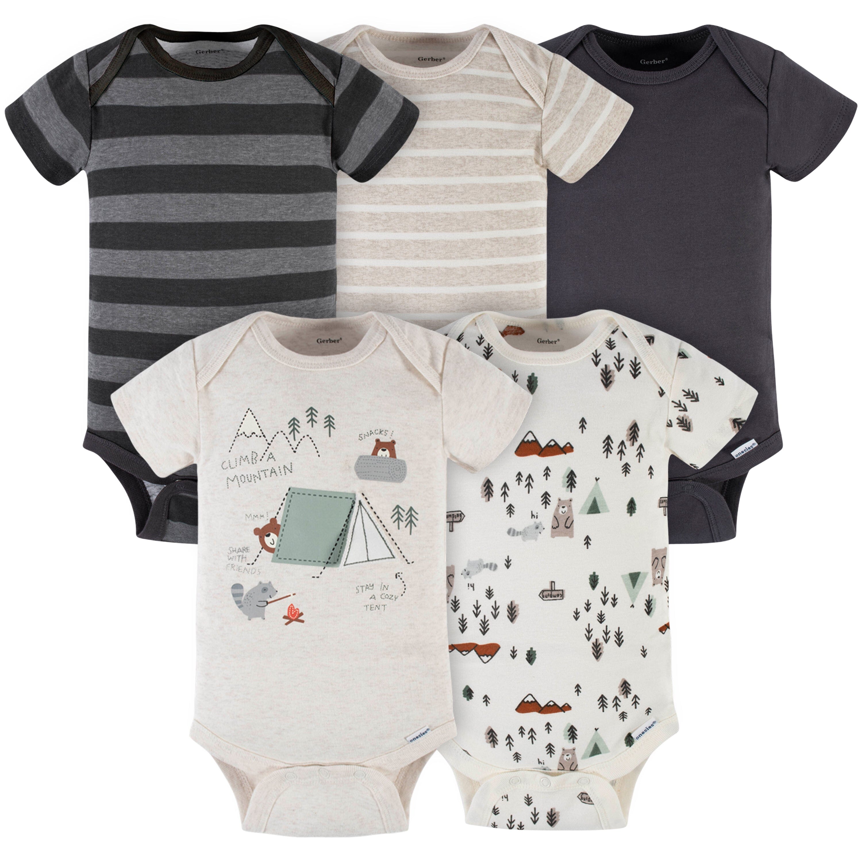 5-Pack Baby Boys Camping Short Sleeve Onesies Bodysuits