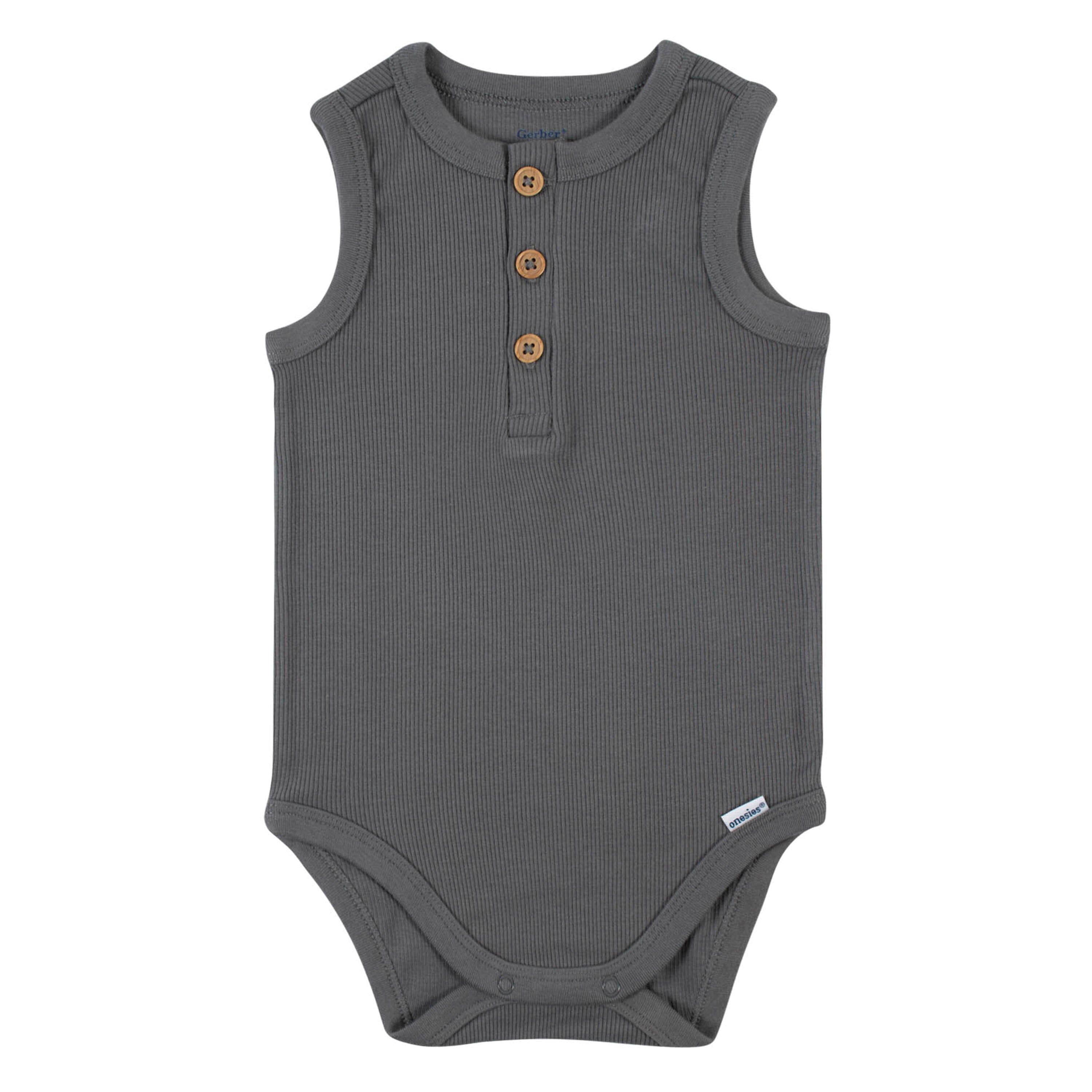 2-Pack Baby Boys Charcoal Oatmeal Sleeveless Onesies Bodysuits