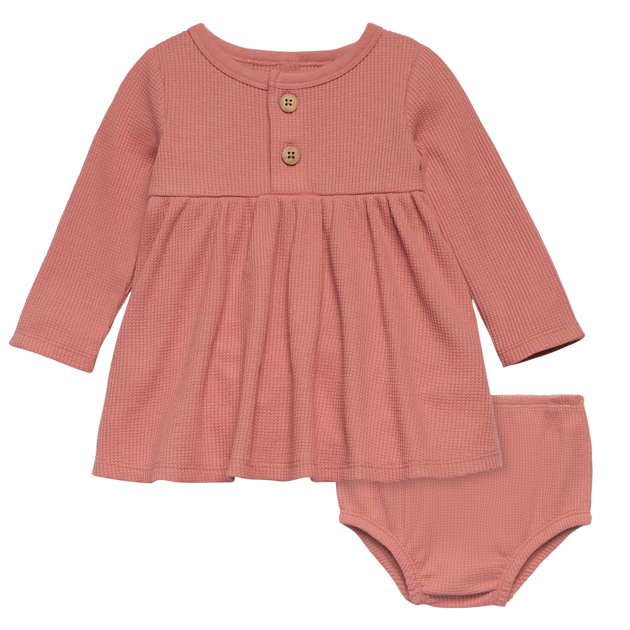 2-Piece Baby Girls Dark Pink Waffle Dress Set