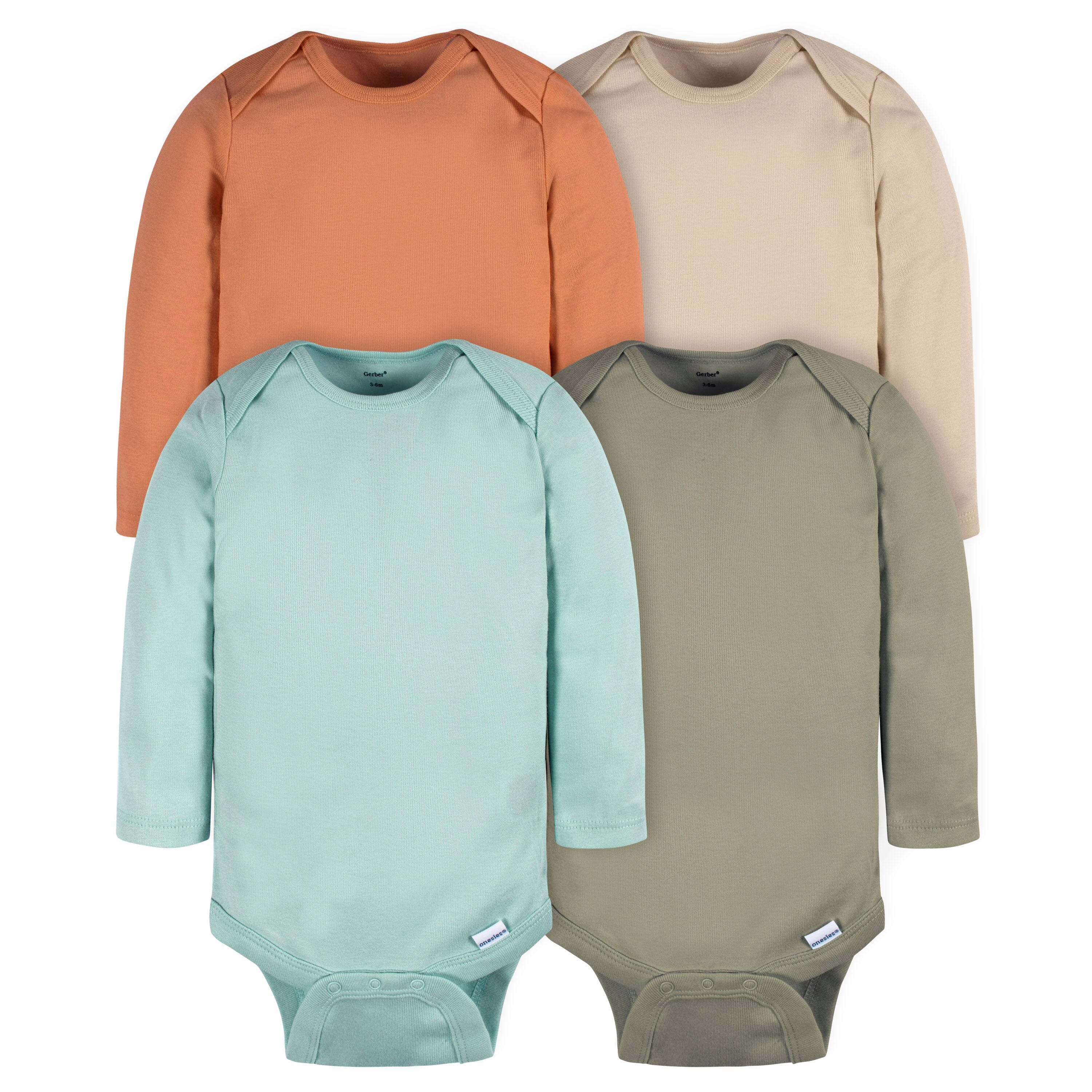 4-Pack Baby Neutral Green/ Blue Long Sleeve Onesies Bodysuits