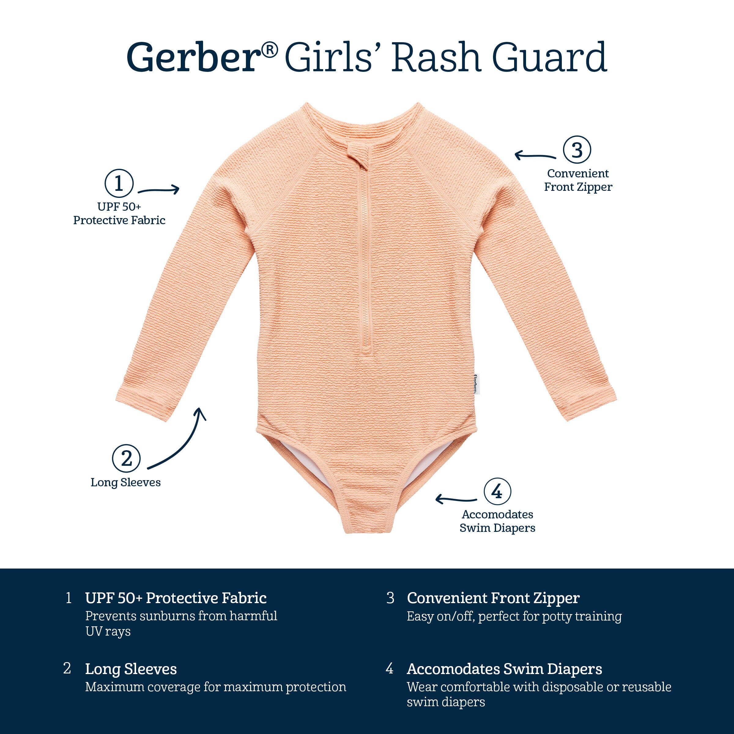 Toddler Girls UPF 50+ Peach Rash Guard