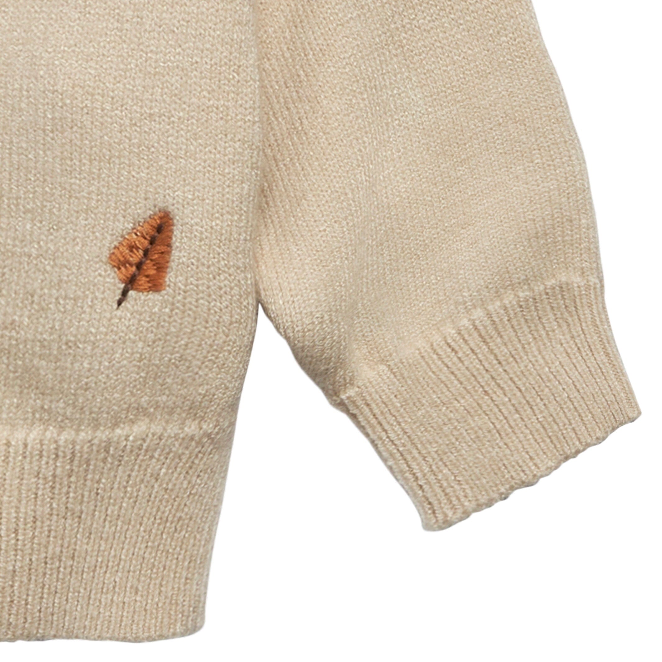 Baby Neutral Light Beige Embroidered Leaves Sweater