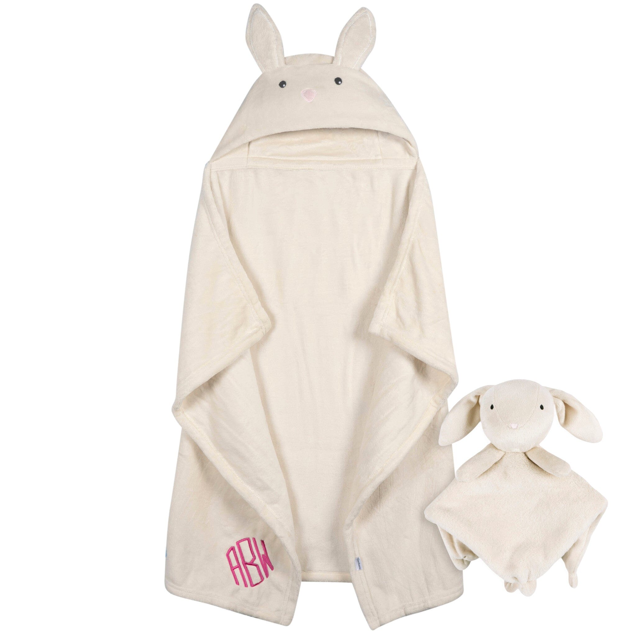 Embroidered 2-Piece Bunny Hooded Wearable Blanket & Security Blanket Set