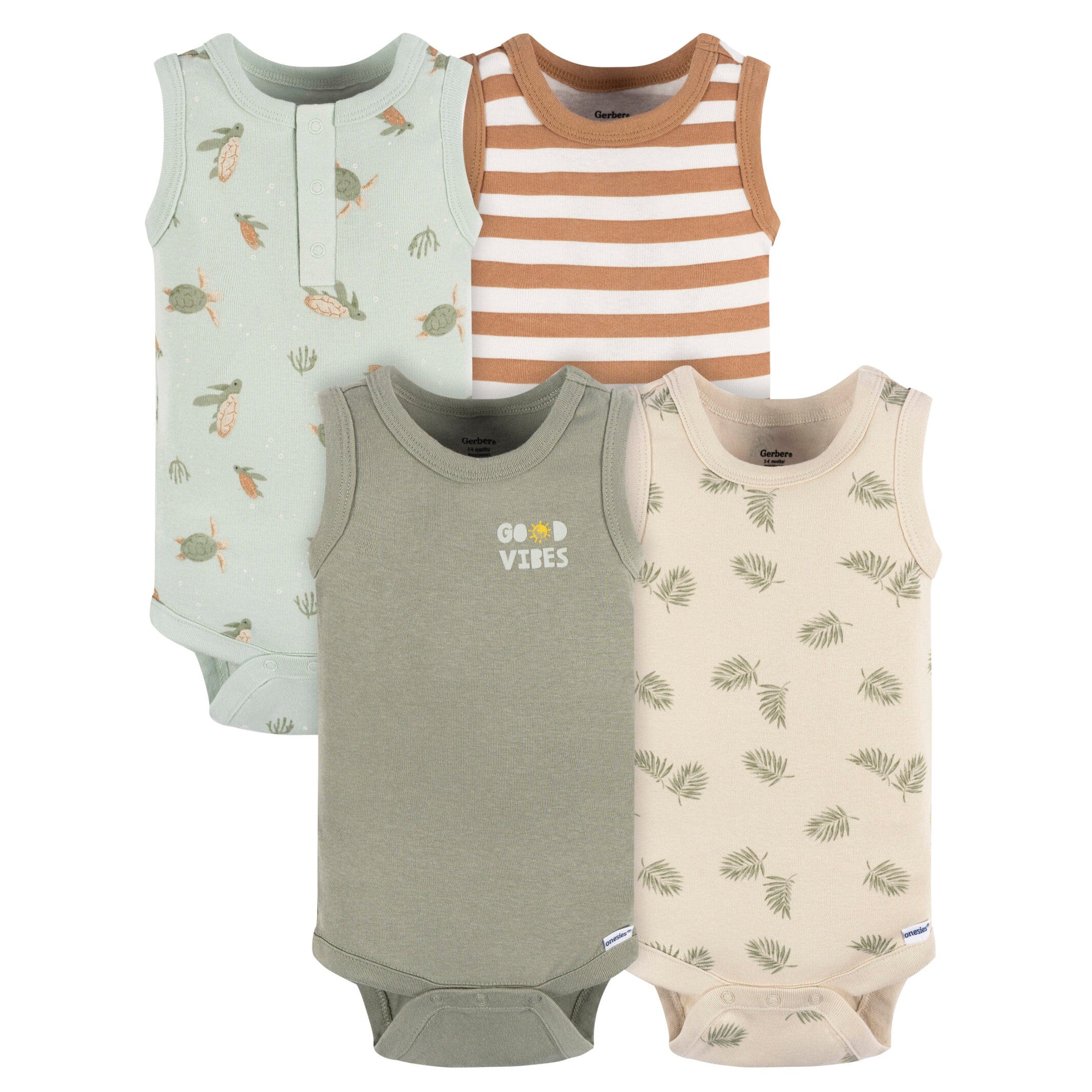 4-Pack Baby Boys Sea Turtles Sleeveless Onesies Bodysuits