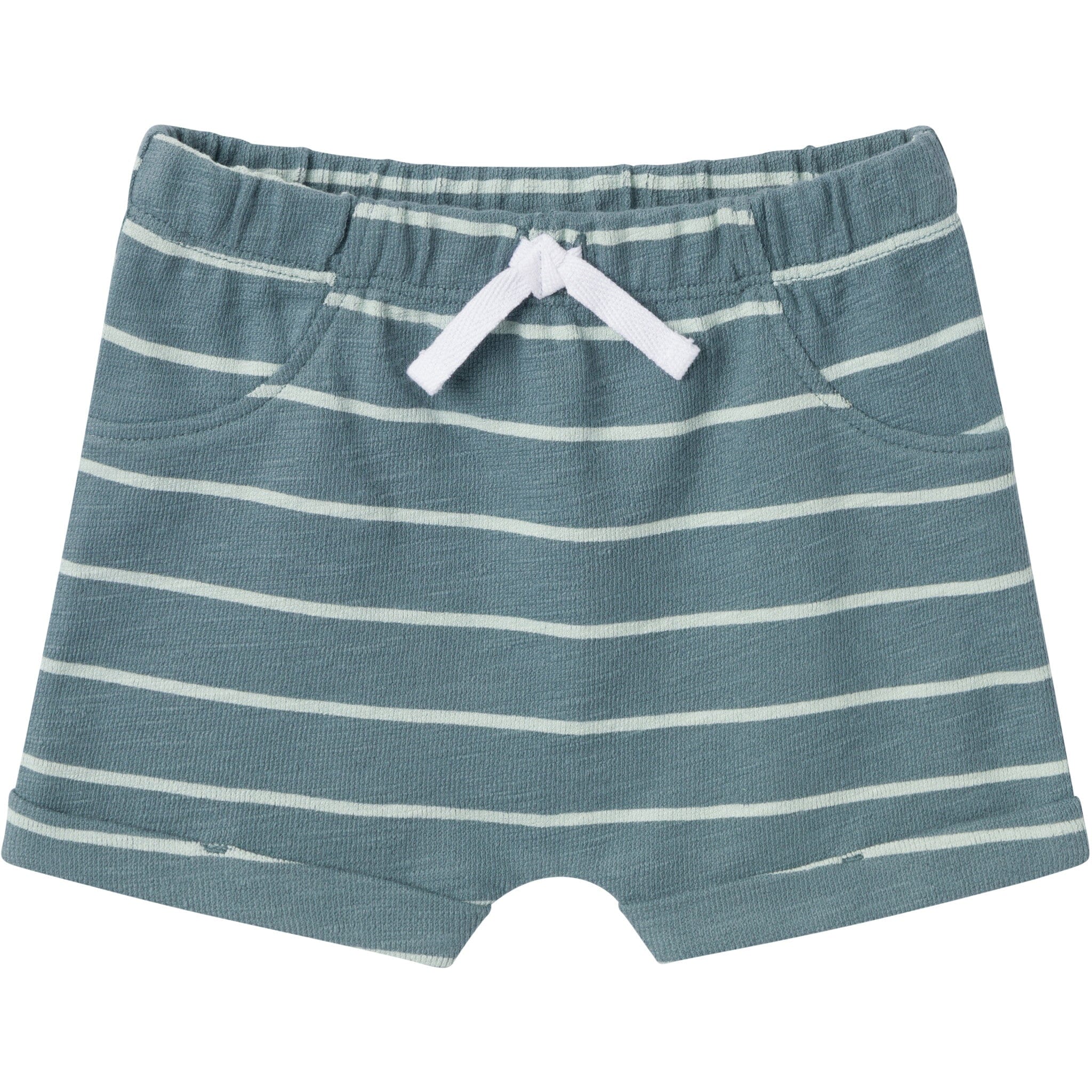 2-Piece Baby Boys Medium Teal Stripe Henley Shirt and Shorts Set