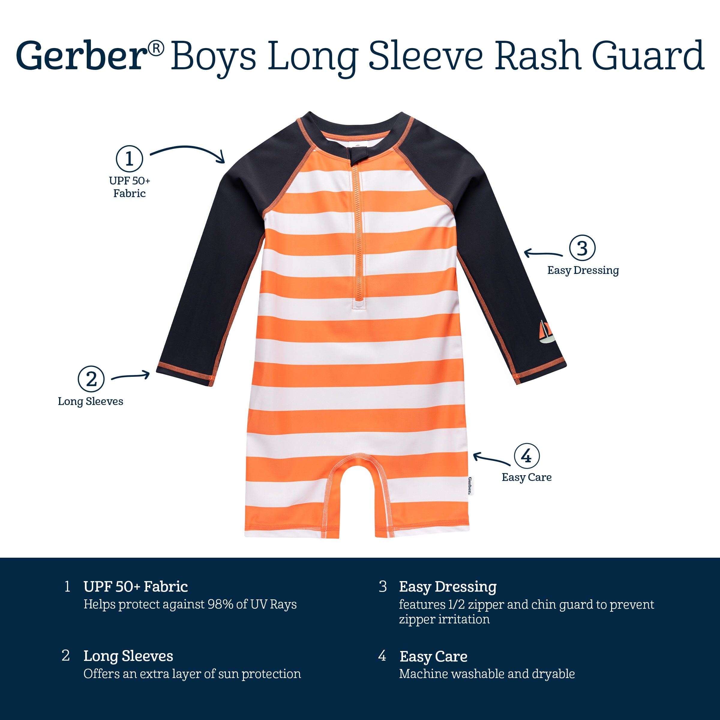 Toddler Boys UPF 50+ Stripe Rash Guard